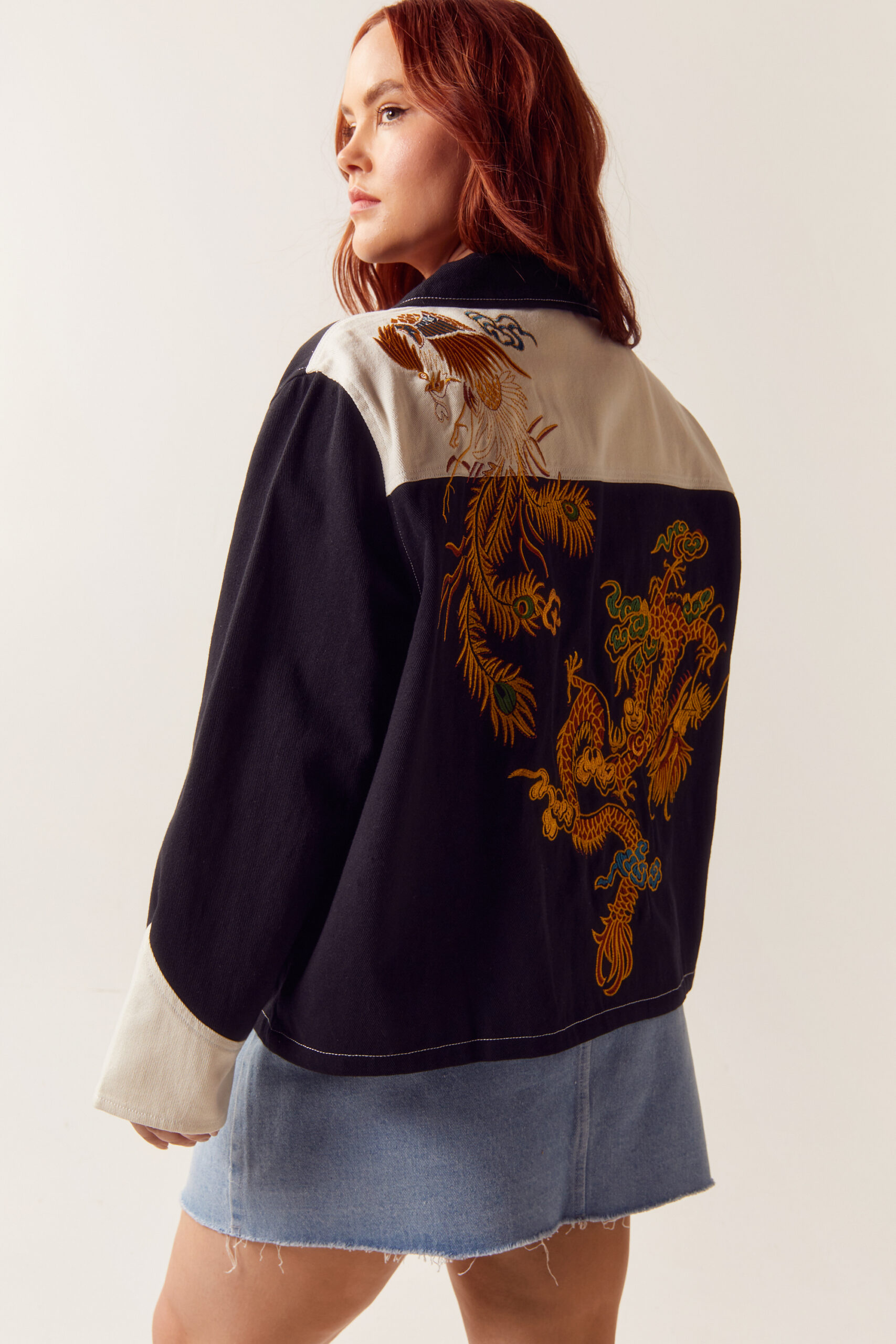 Plus Size Embroidered Pocket Detail Jacket