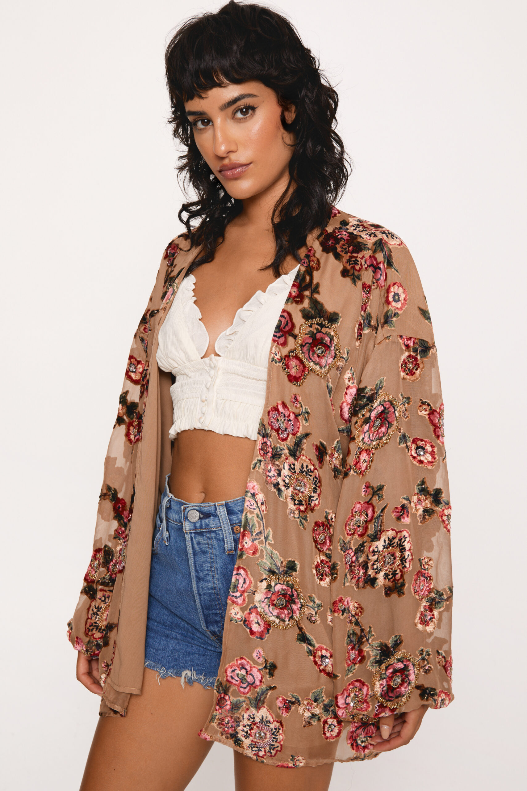 Embellished Floral Devore Jacket