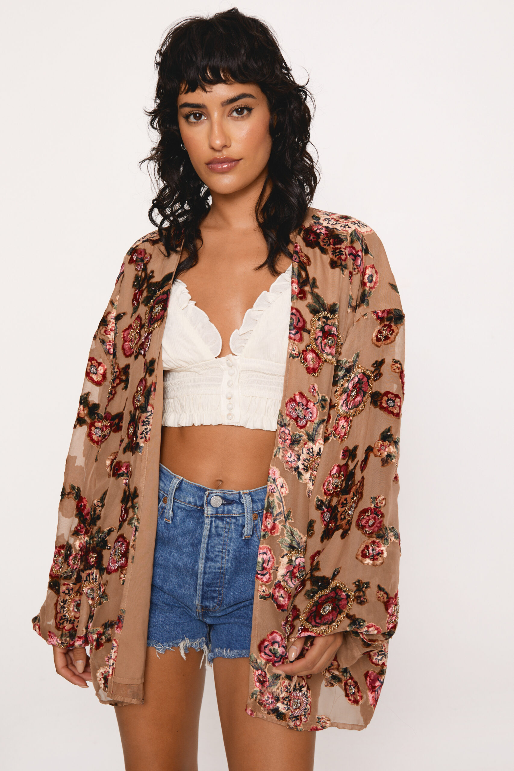 Embellished Floral Devore Jacket