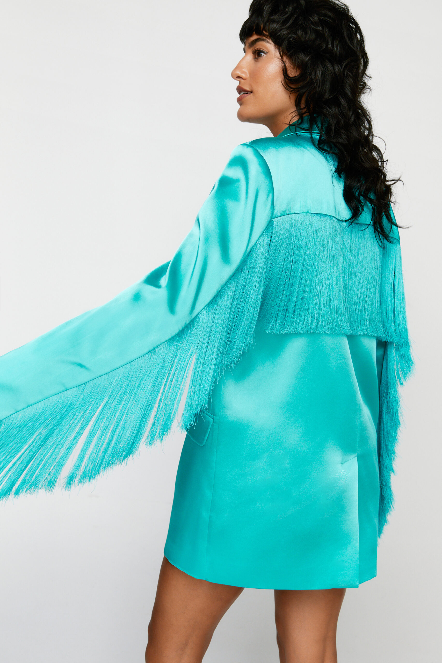 Bonded Two Piece Satin Fringe Blazer