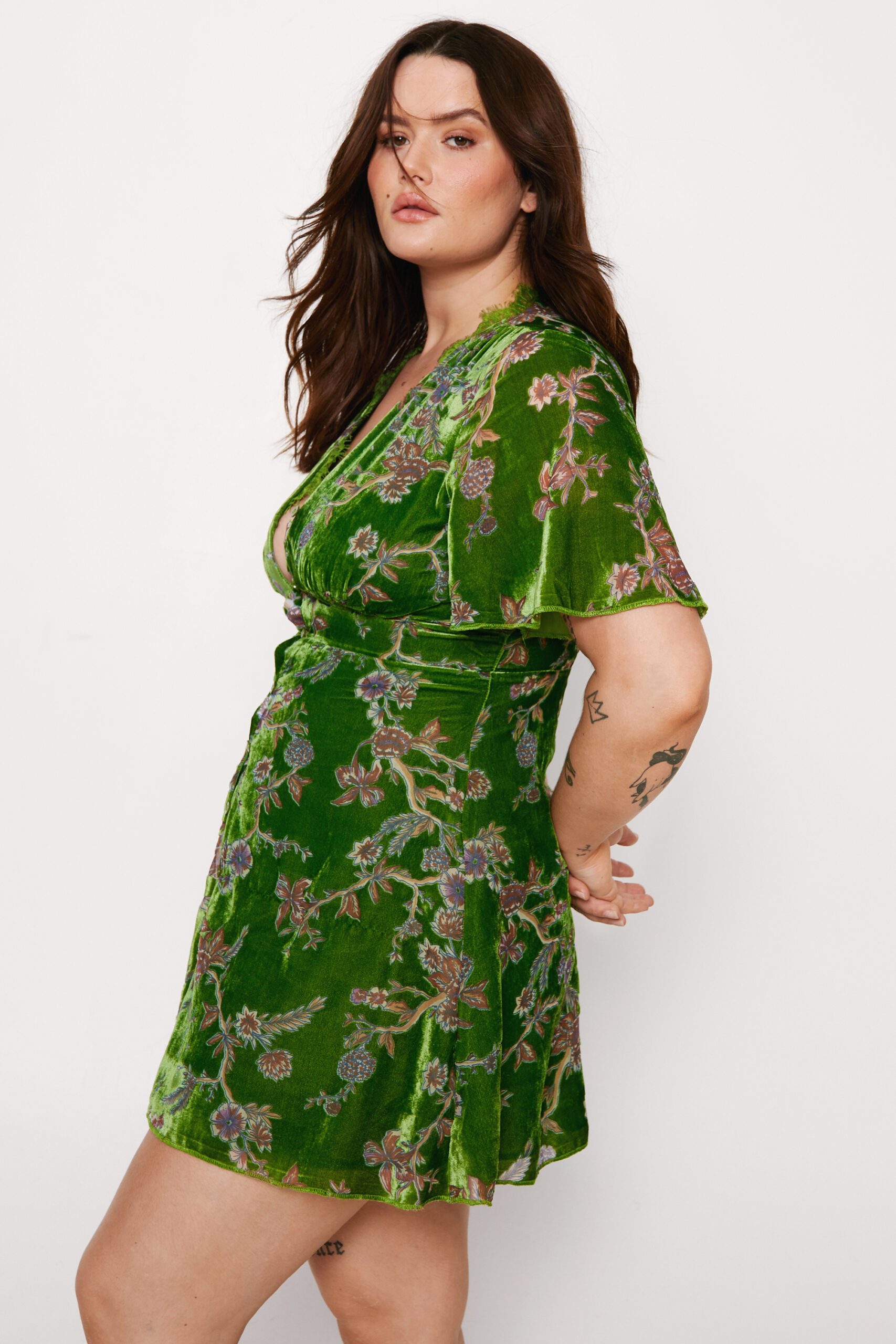 Plus Size Devore Lace Trim Angel Sleeve Dress