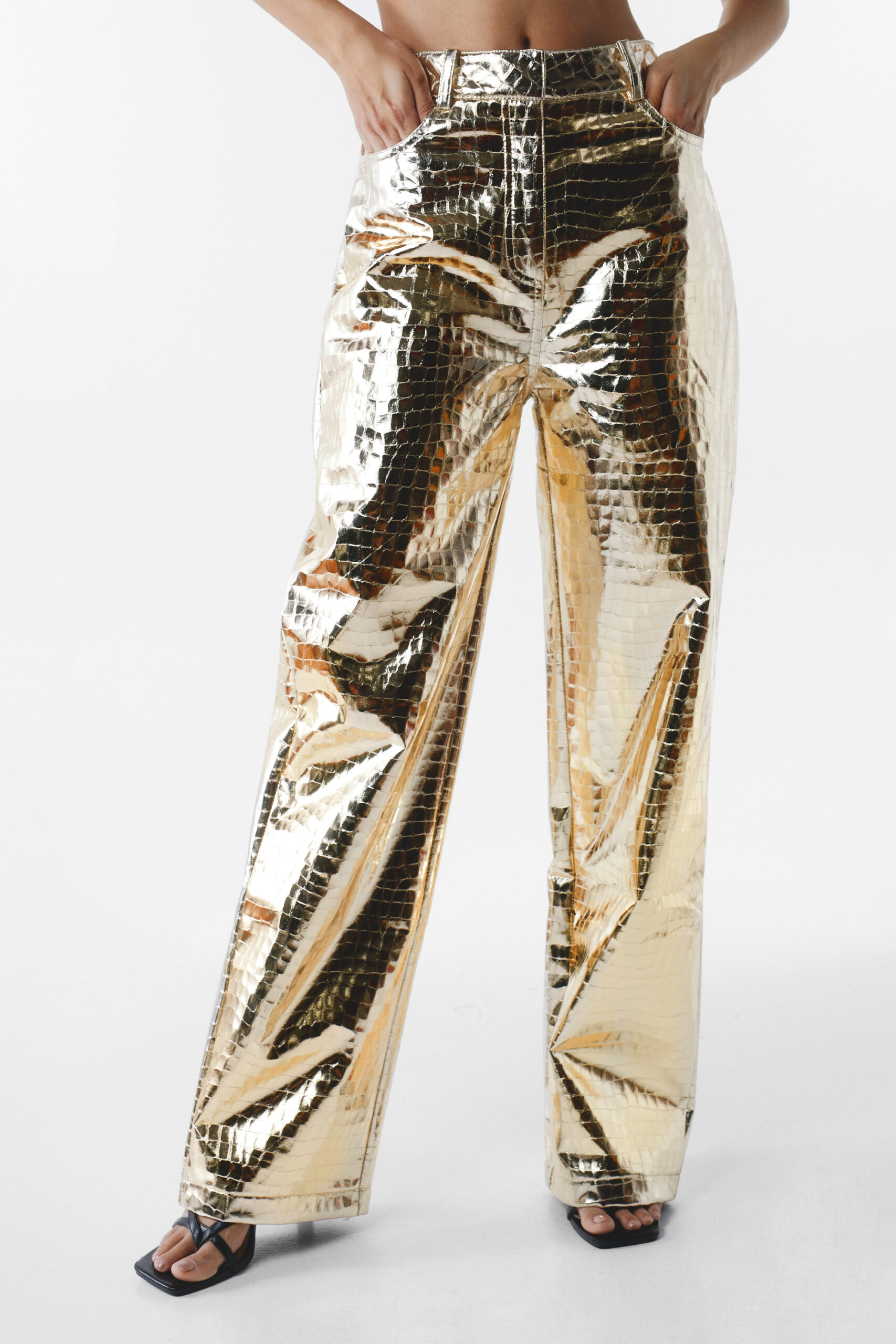 Premium Metallic Croc Straight Leg Pants