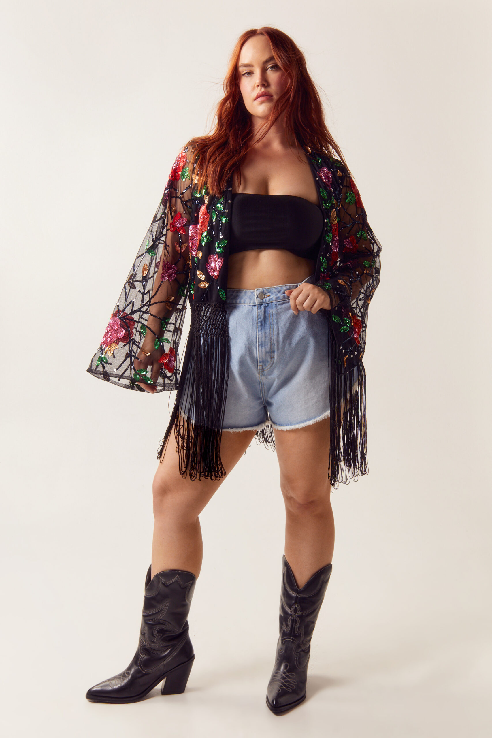 Plus Size Floral Embellished Kimono