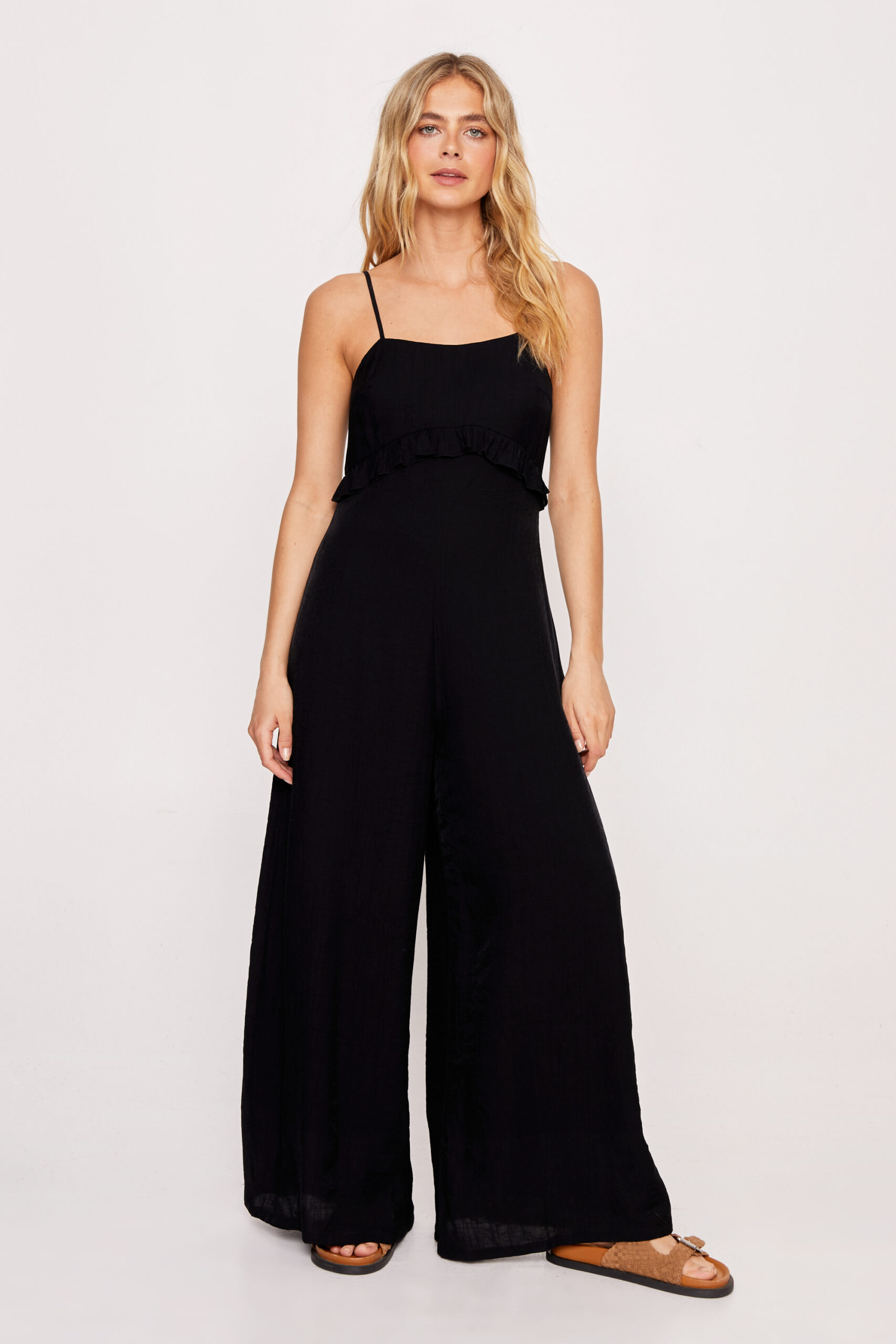 Ruffle Crinkle Strappy Jumpsuit