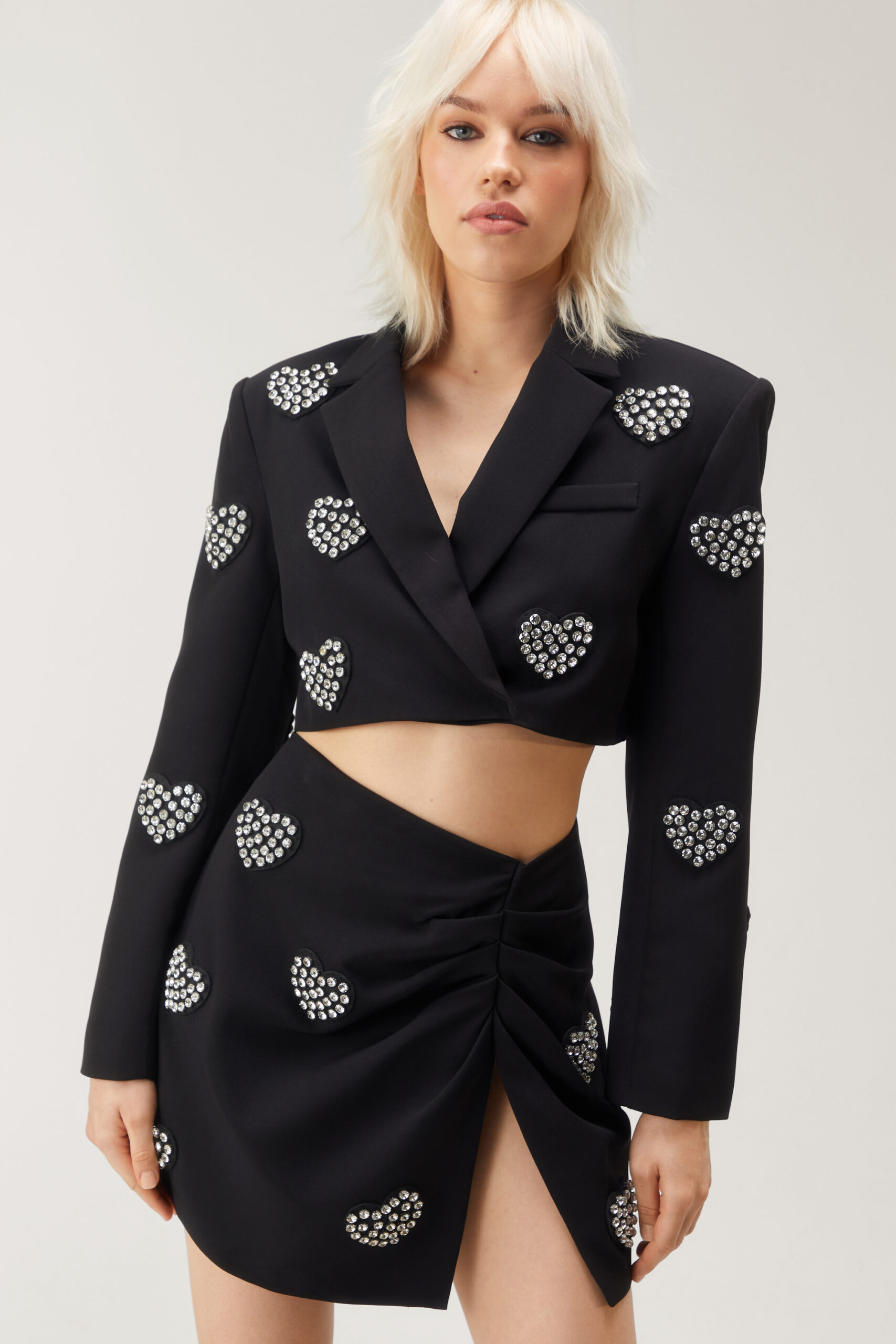 Embellished Diamante Heart Cropped Blazer