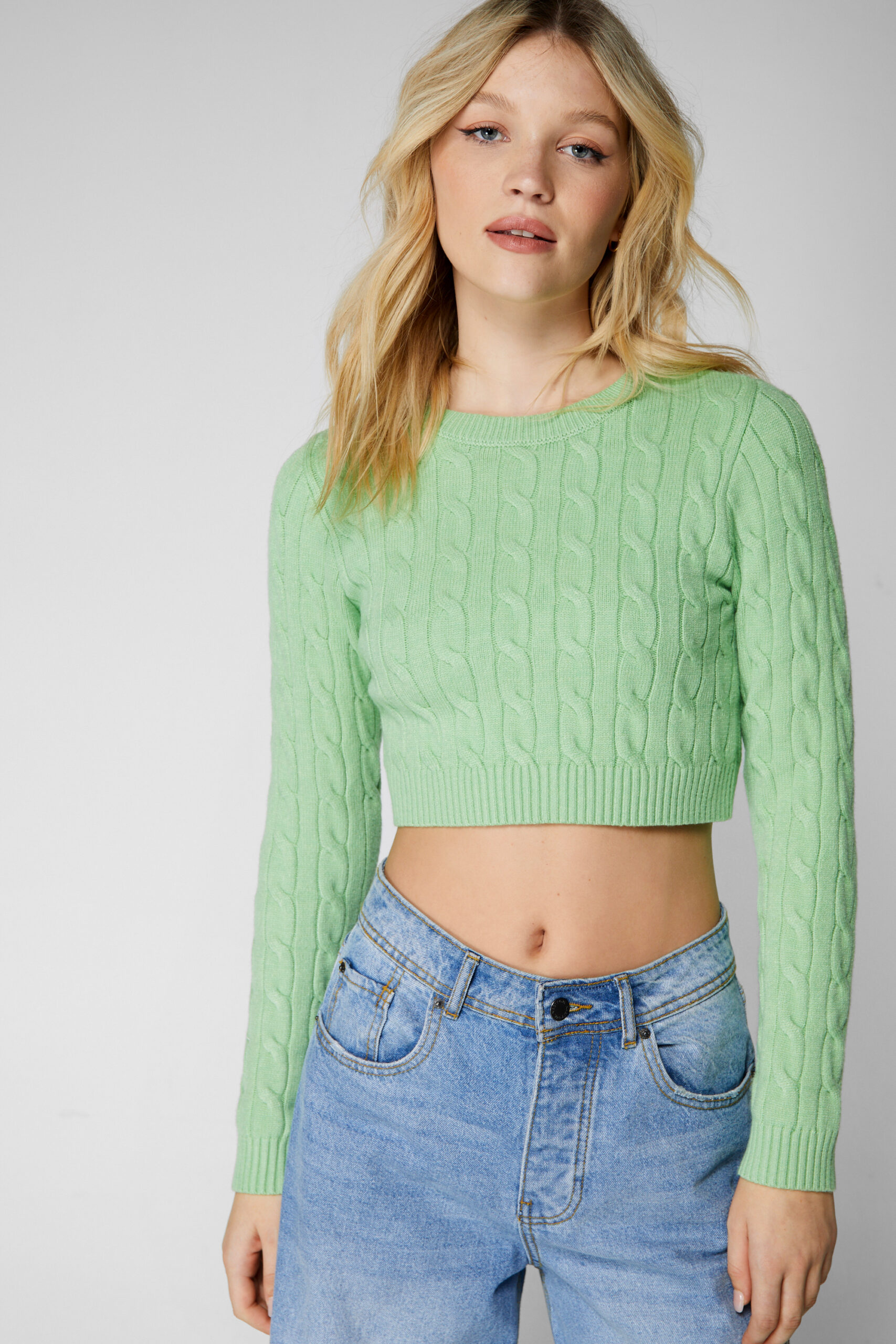 Cropped Cable Knit Jumper