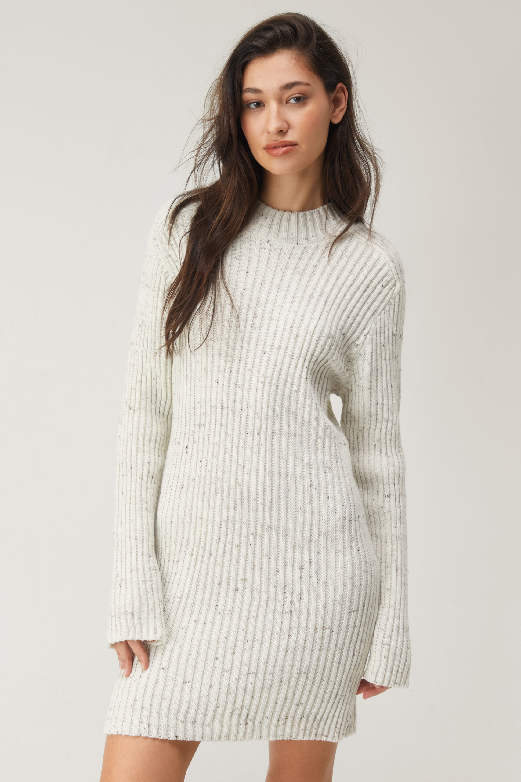 Ribbed Funnel Neck Mini Dress