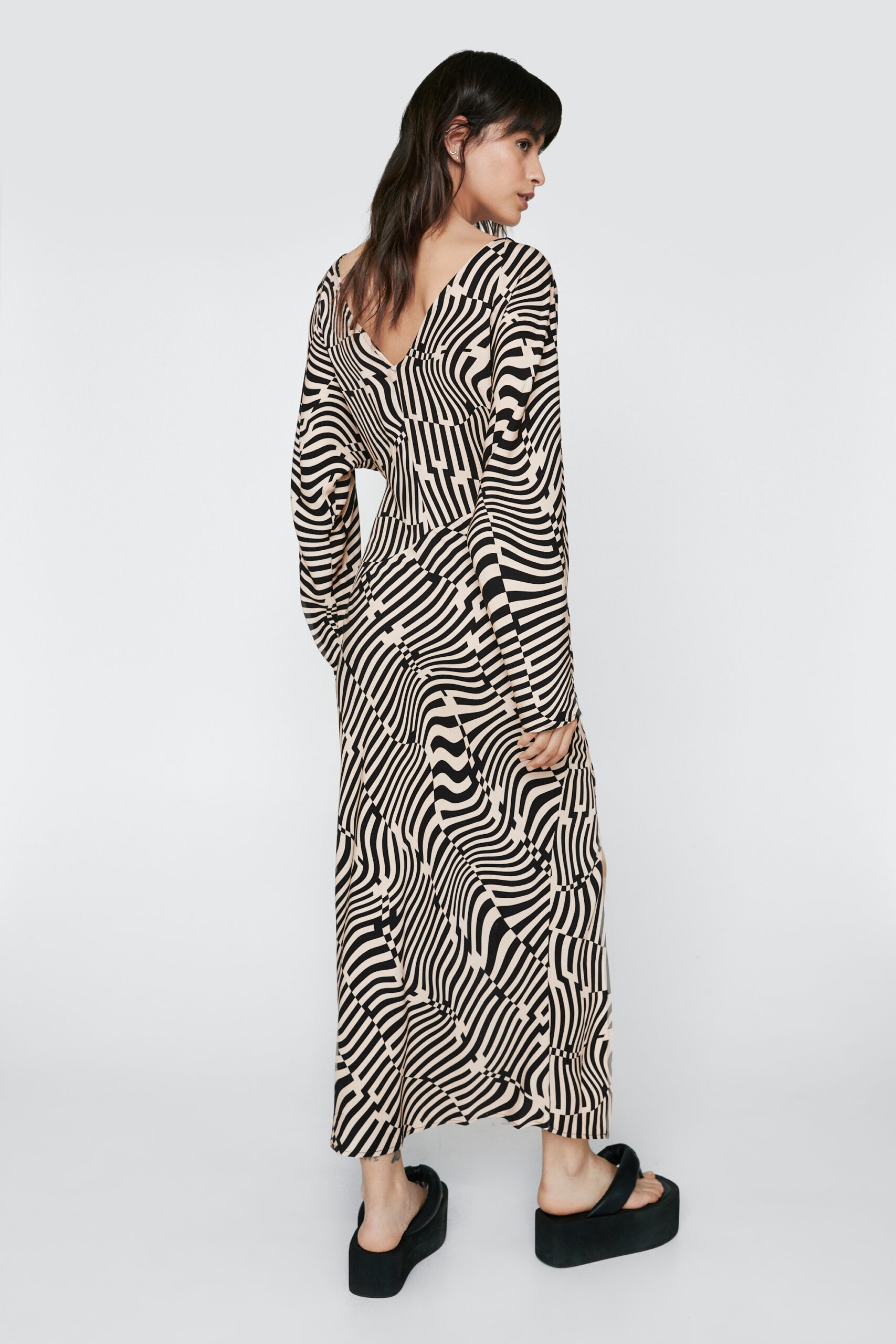 Mono Printed Bias Low Back Midi Dress