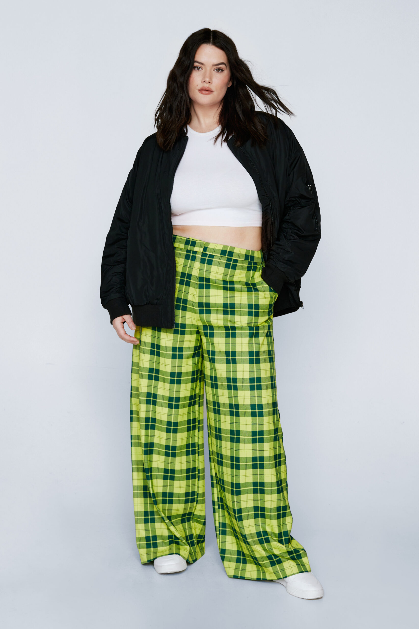 Plus Size Plaid Wide Leg Pants