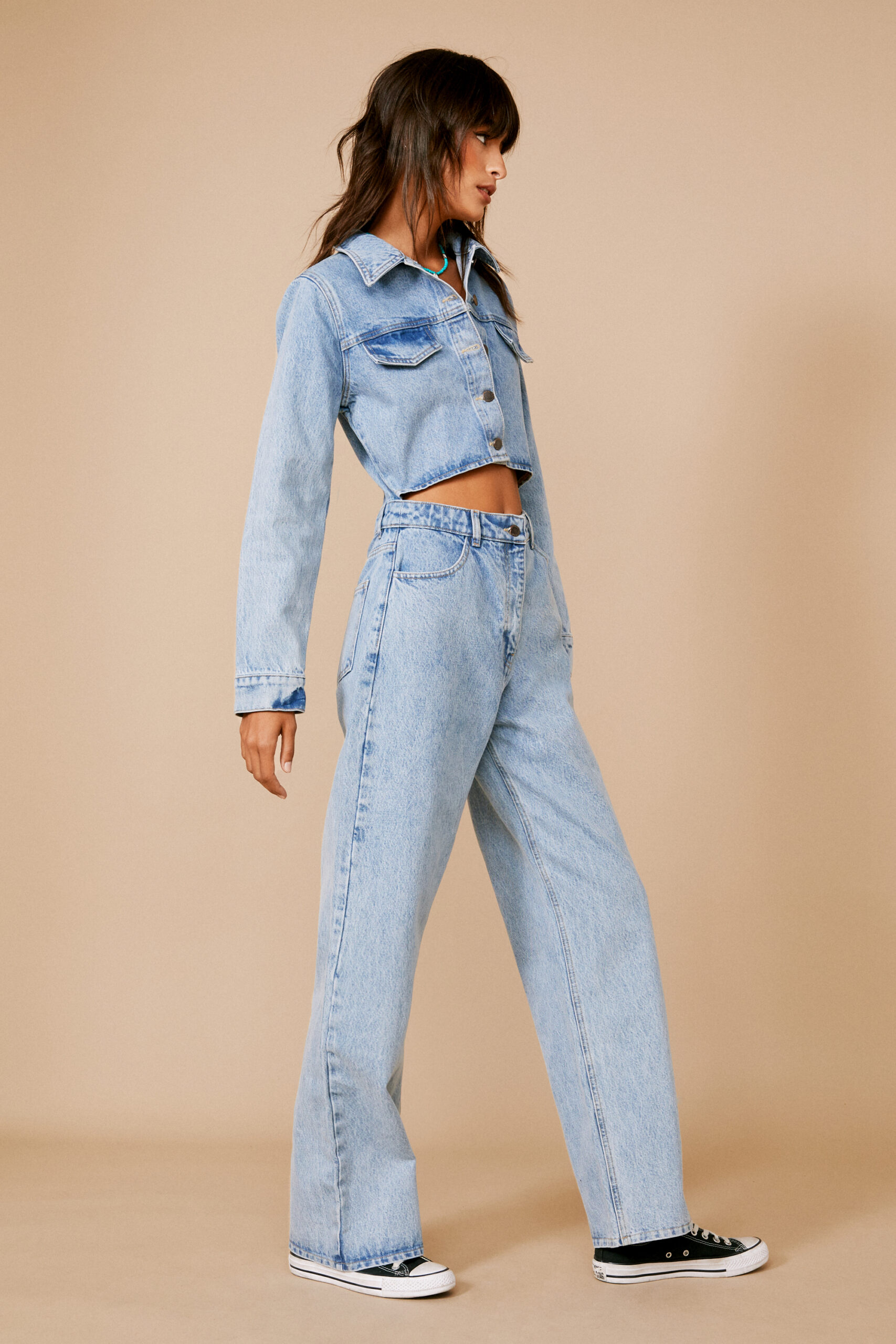 Cut Out Detail Wide Leg Denim Boilersuit