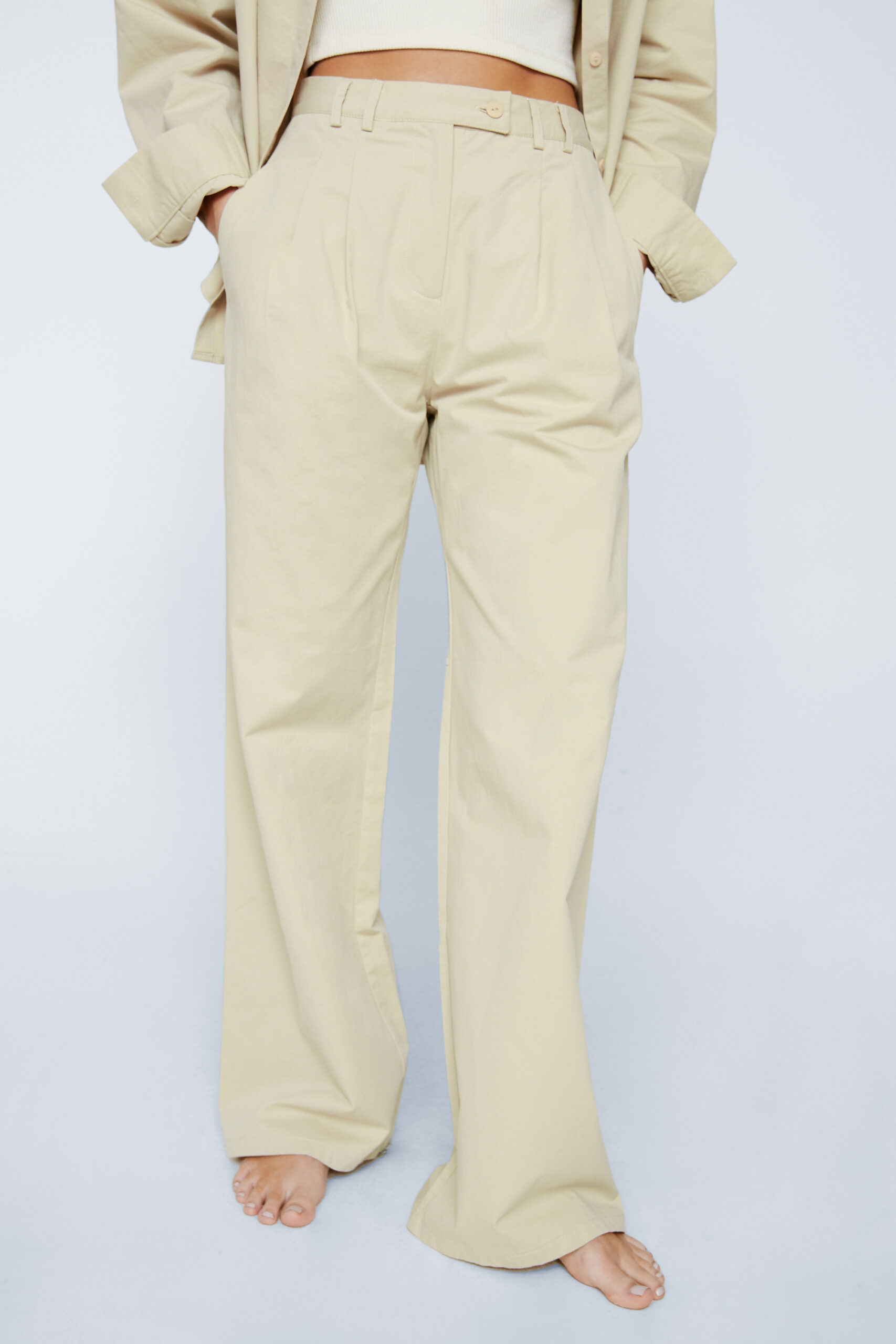 Premium Poplin Tailored Wide Leg Pants