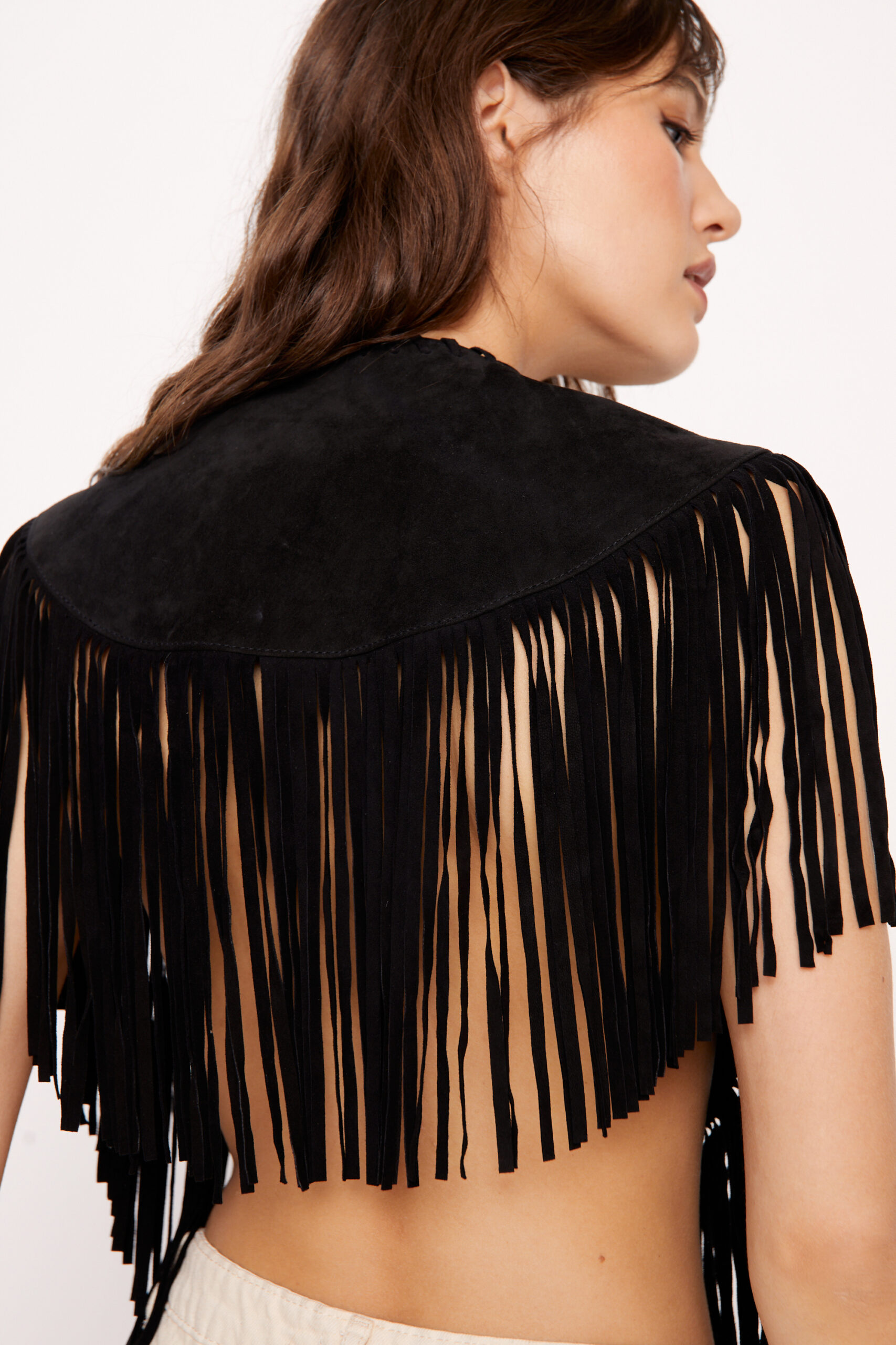 Suede Beaded Tassel Fringe Cape