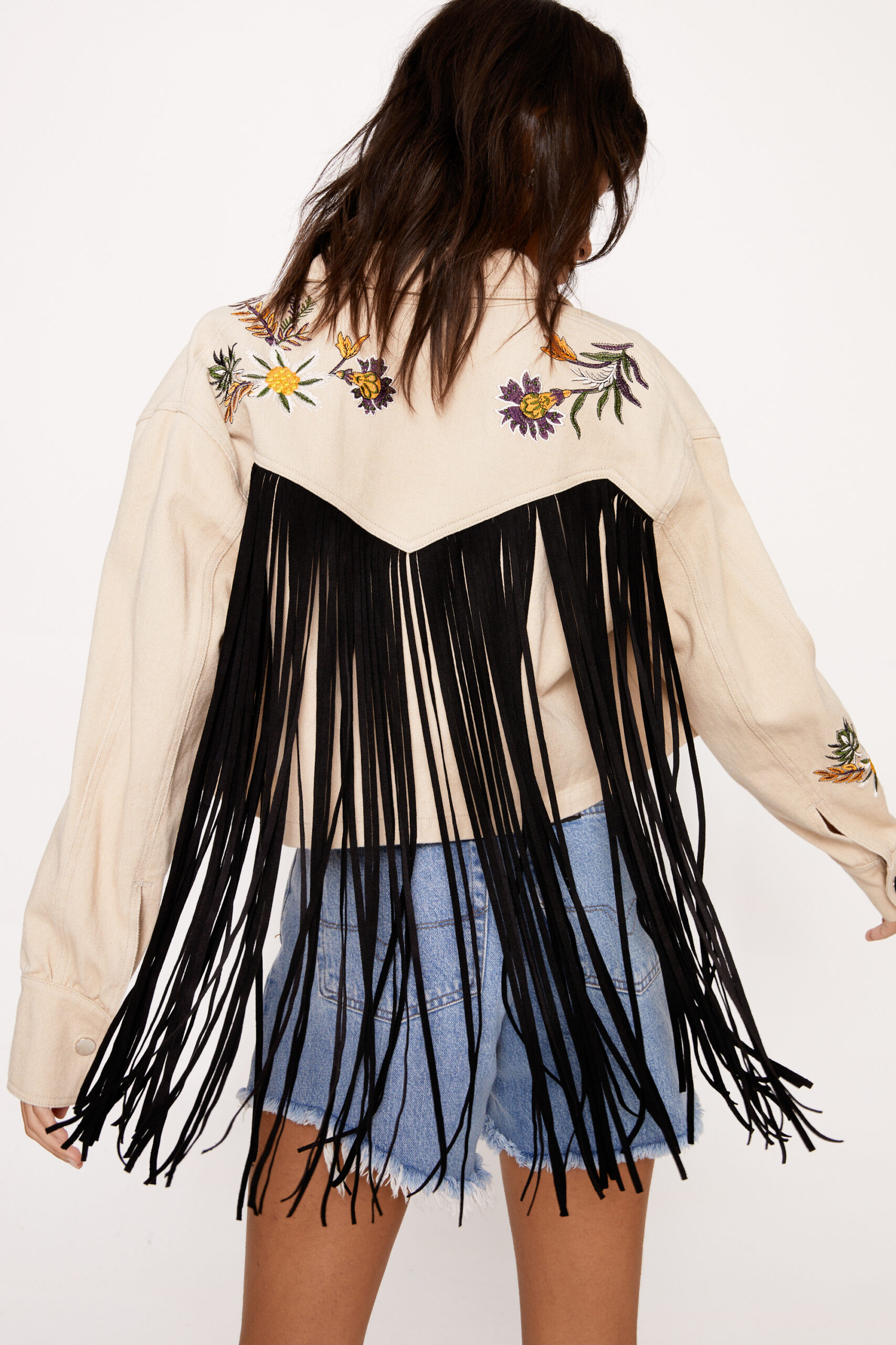 Floral Embroidered Fringe Jacket