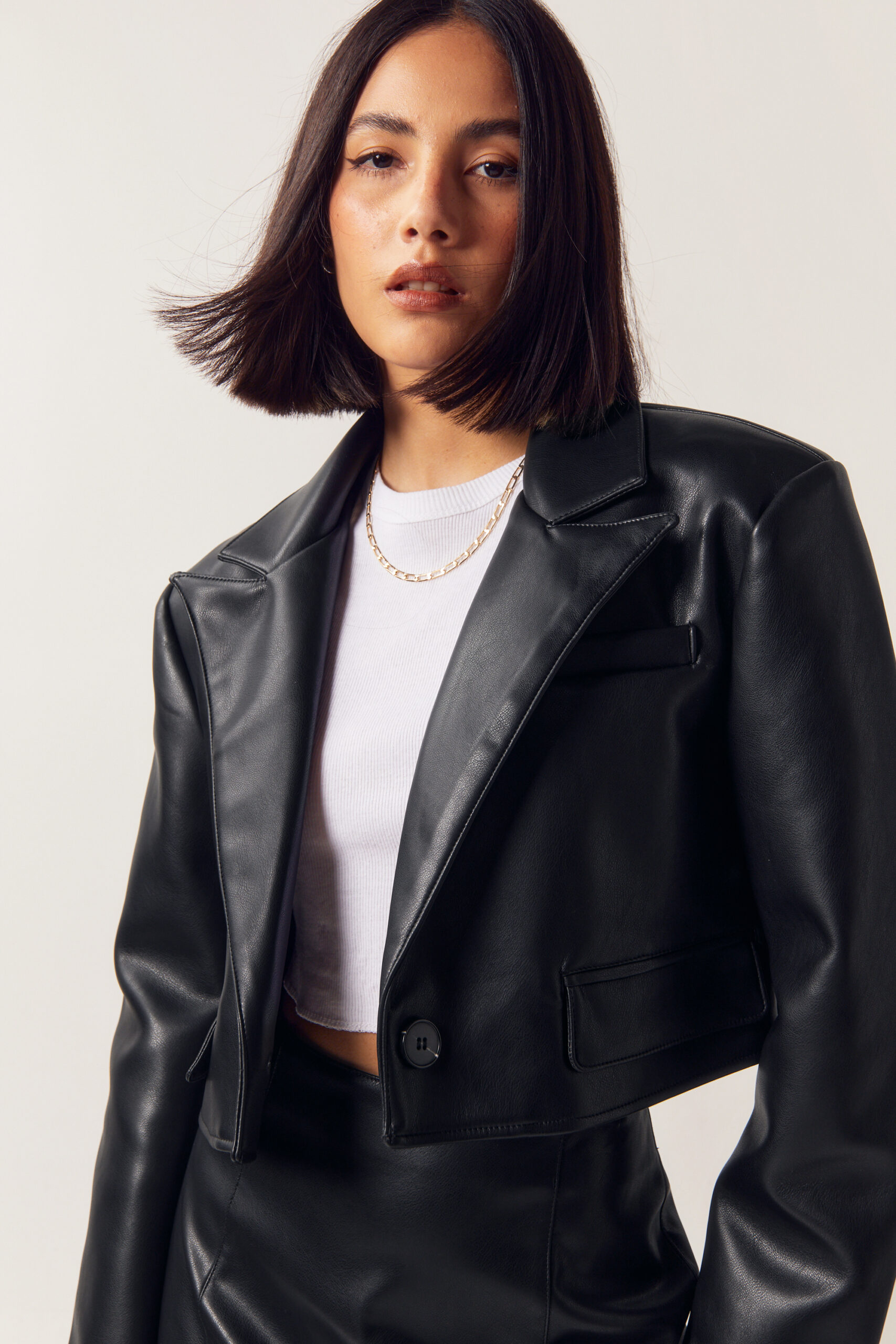 Cropped Faux Leather Jacket