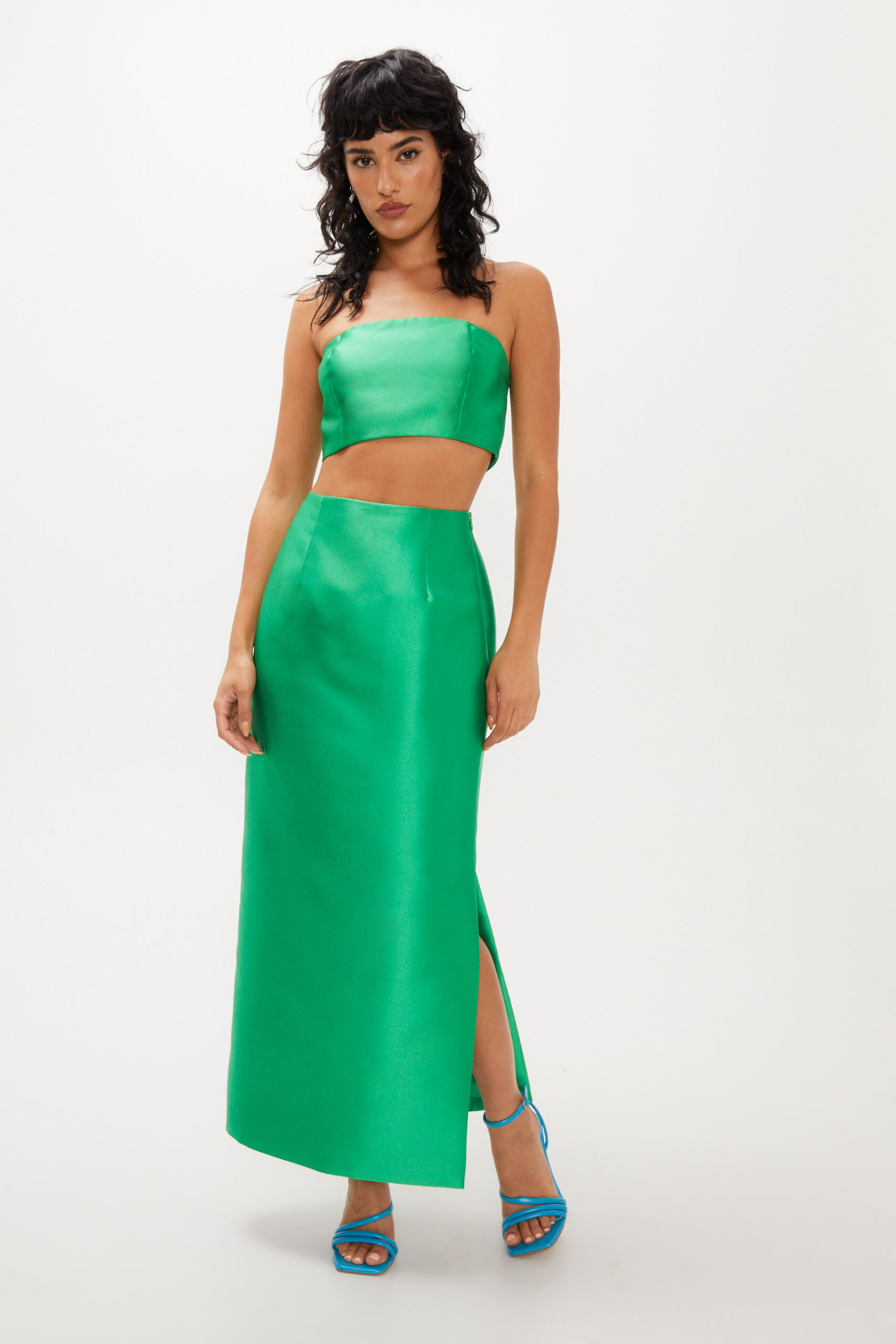 Structured Satin Twill Pencil Midi Skirt