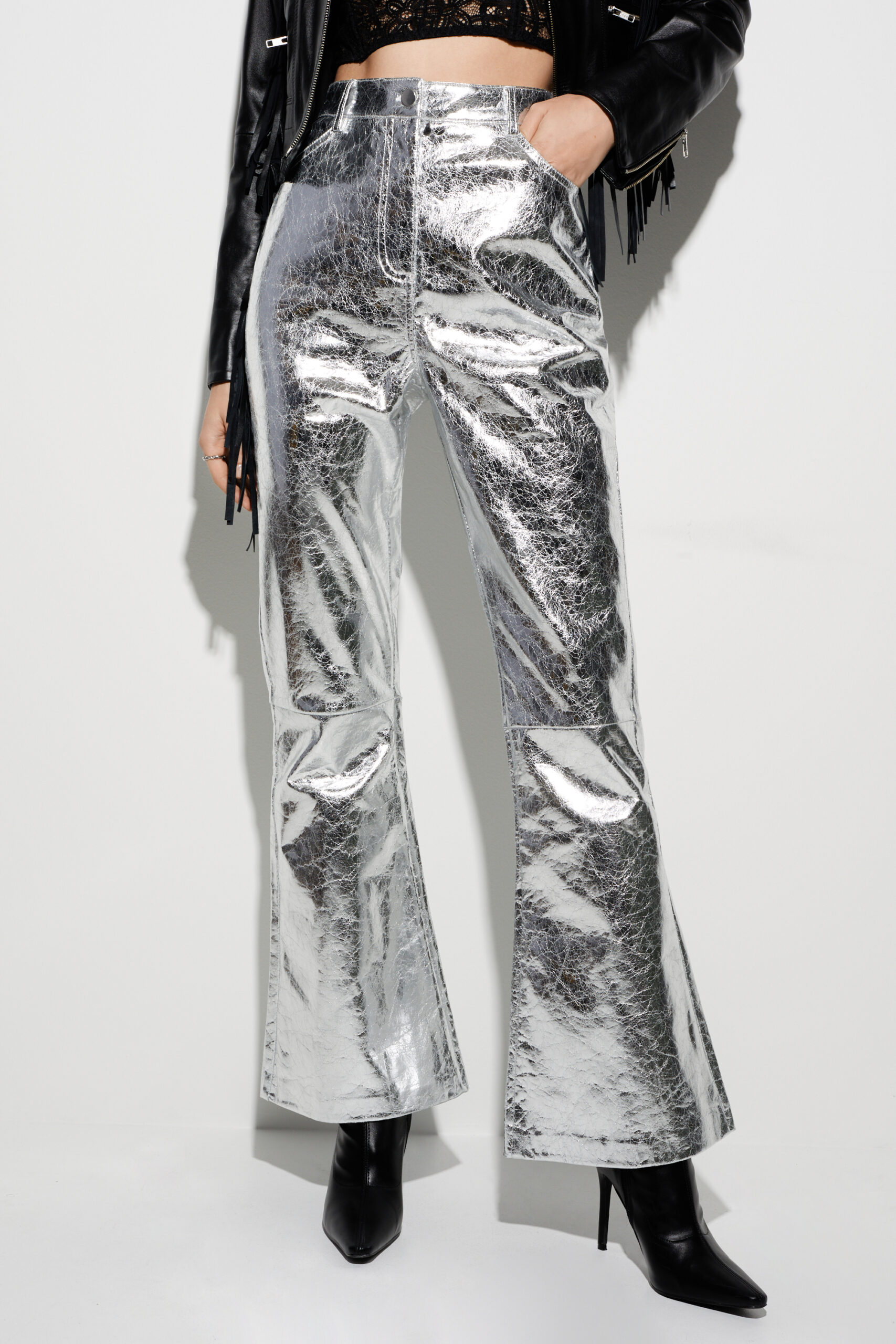 Metallic Crackle Flare Pants