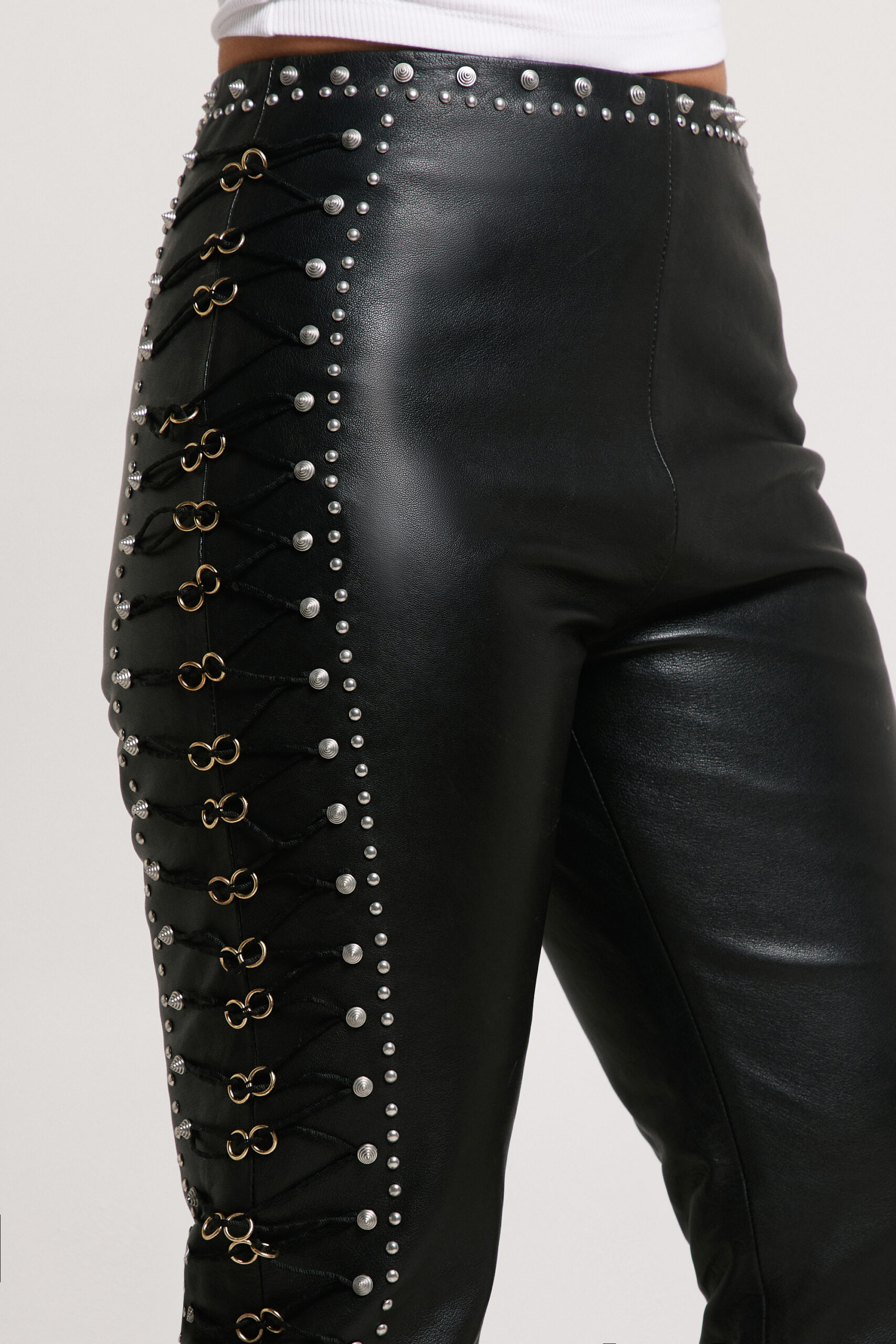 Premium Real Leather Ring Detail Pants