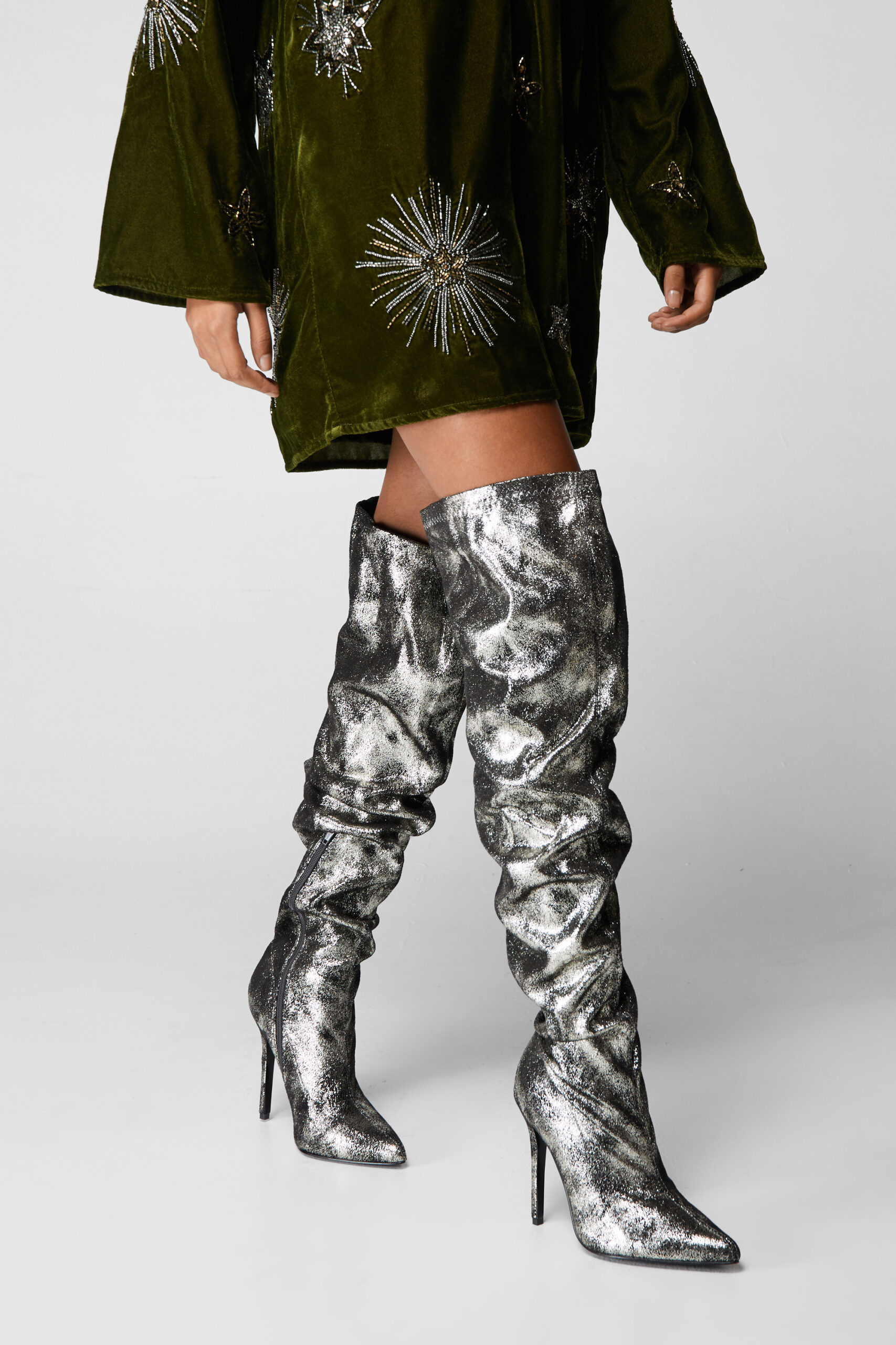 Metallic Thigh High Boots