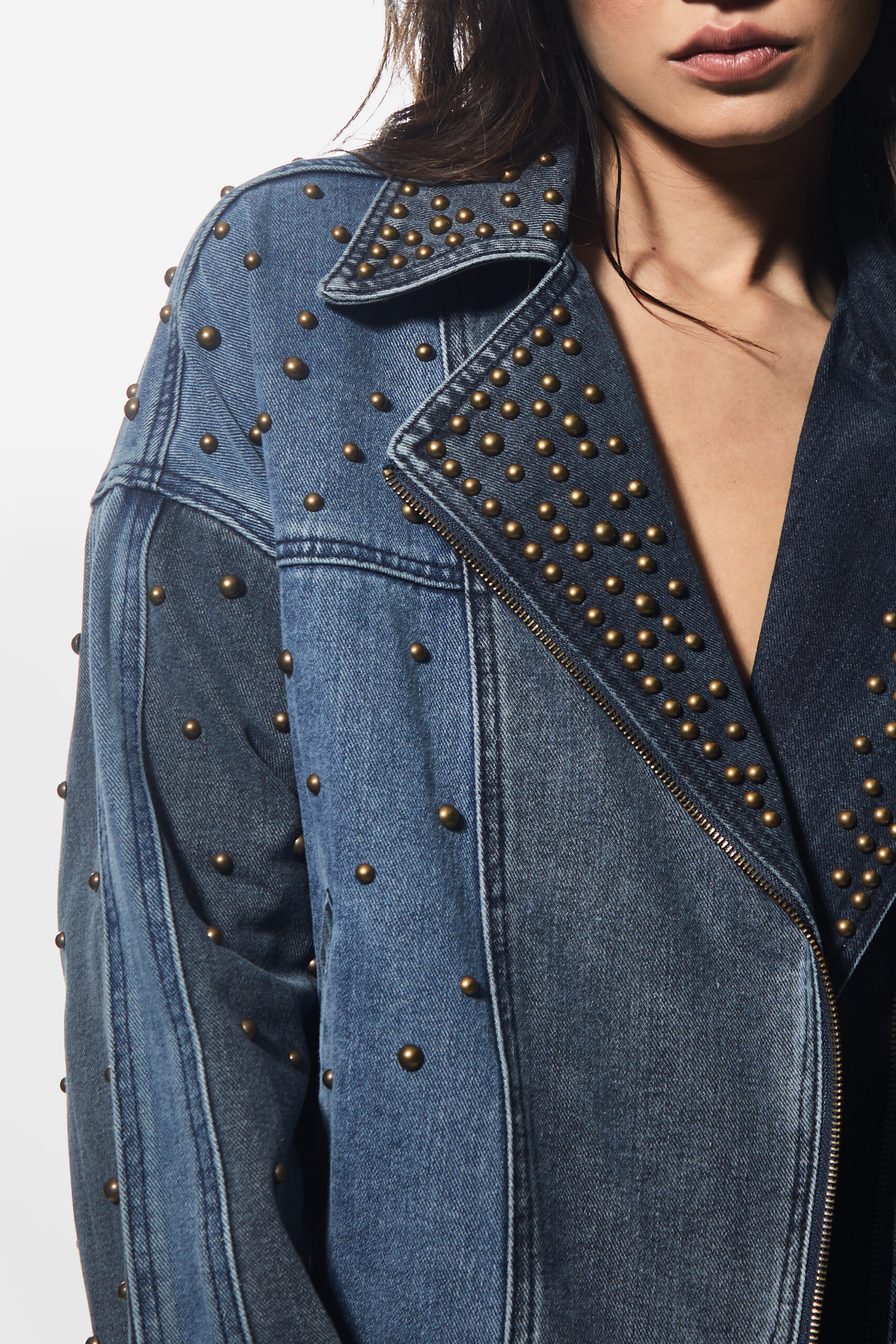 Studded Denim Biker Jacket