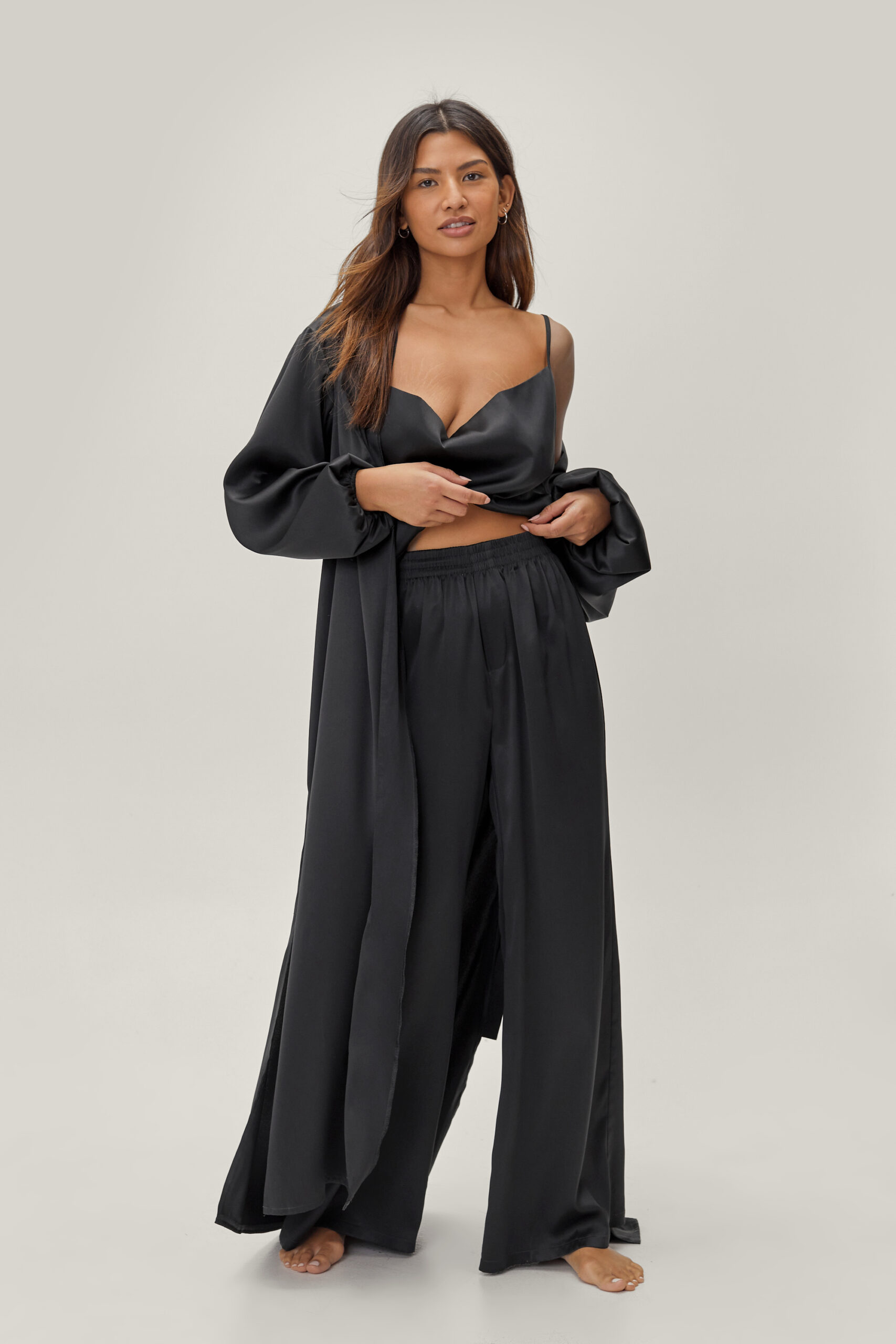 Satin Long Pajama Set And Robe