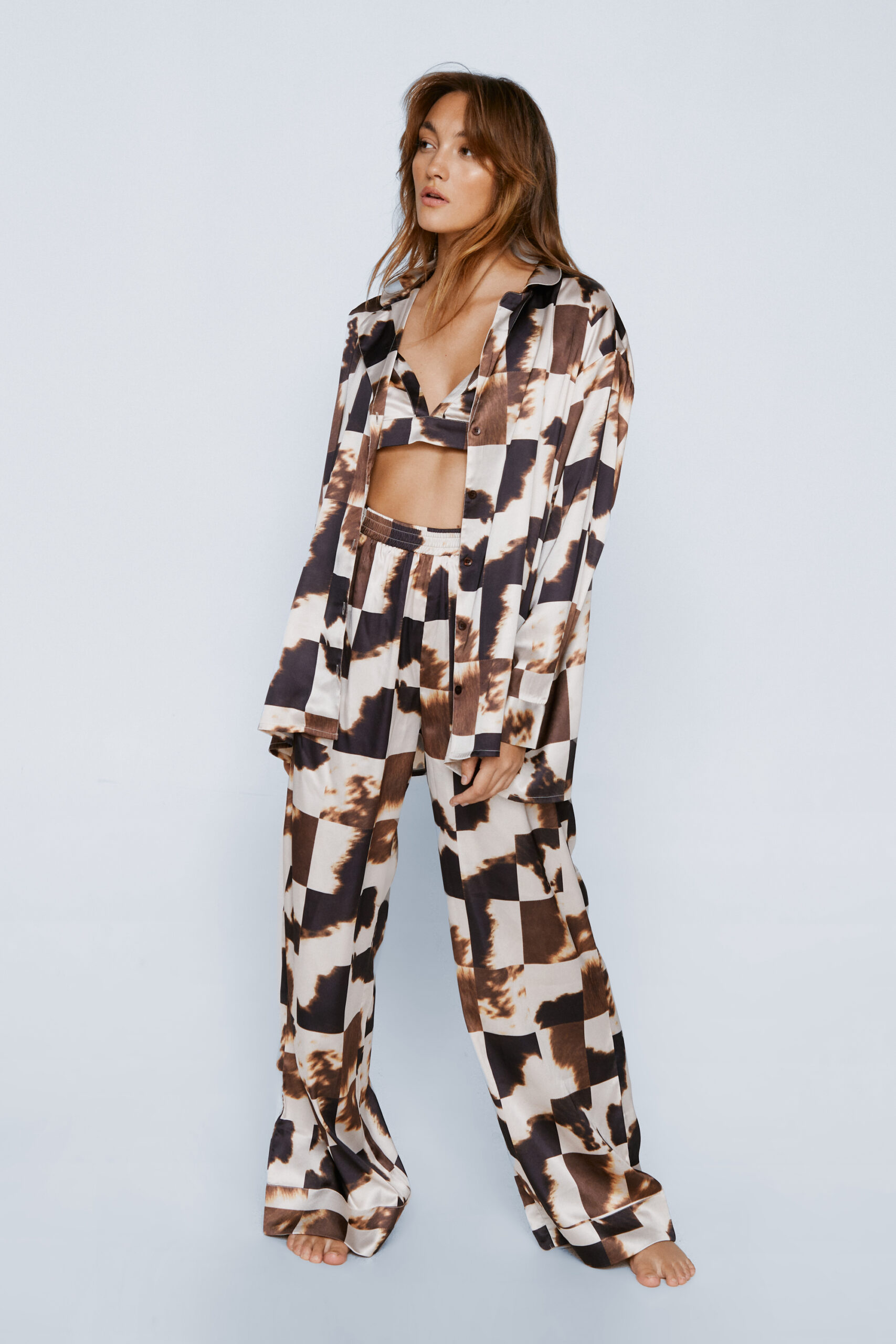 Cow Shirt Bralette And Pants Pajama Set