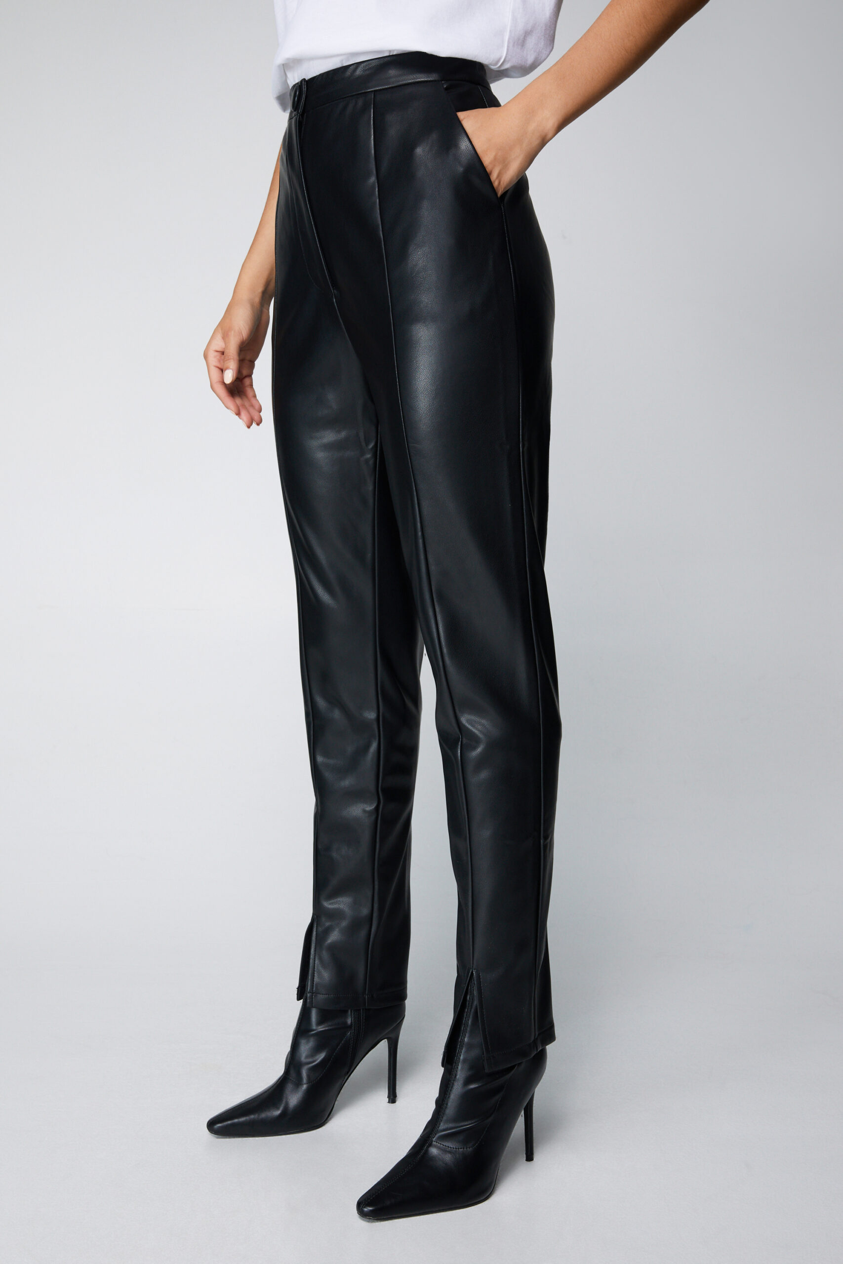 Split Front Faux Leather Pants