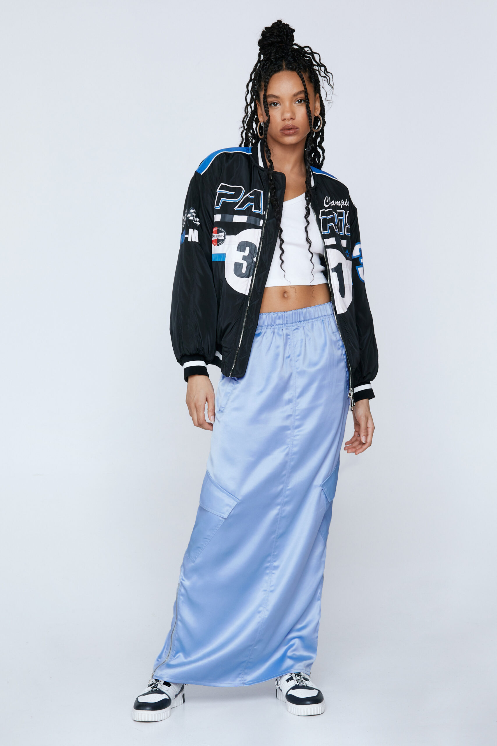 Satin Mid Rise Cargo Maxi Skirt