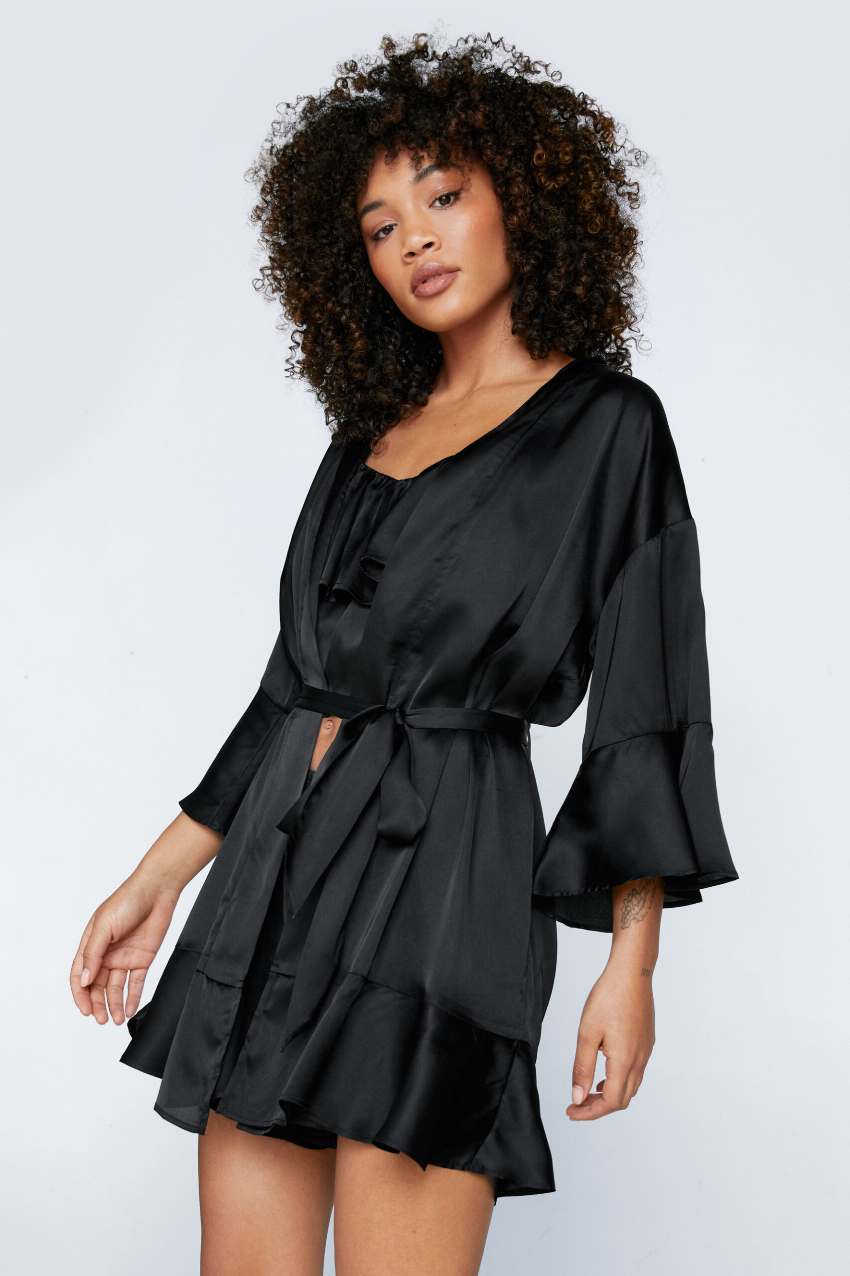 Satin Ruffle Mini Robe