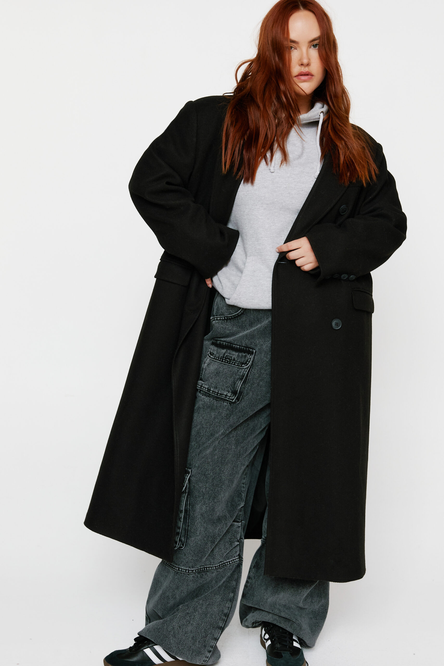 Plus Size Contrast Collar Wool Look Tailored Coat