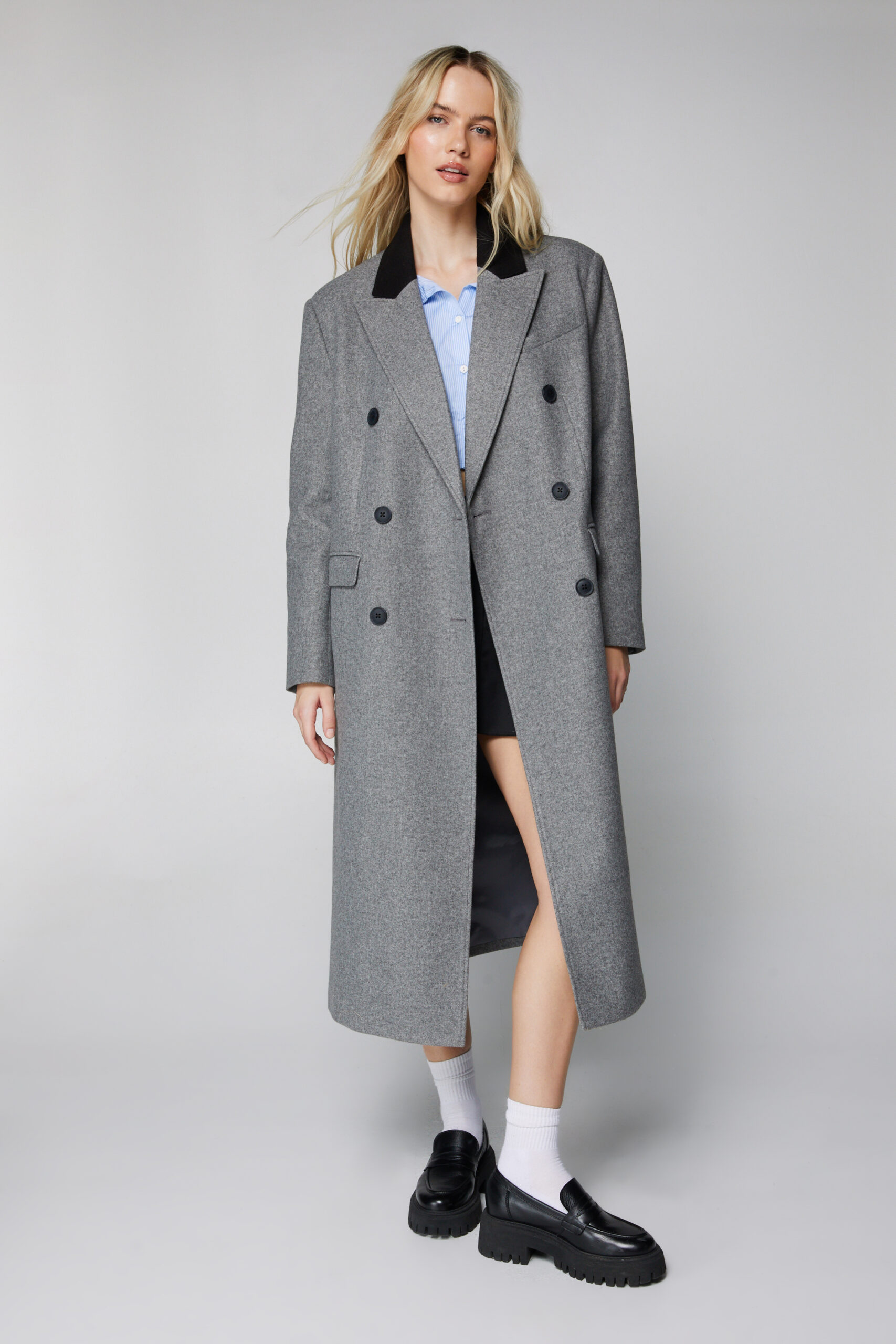 Contrast Collar Wool Look Tailored Coat