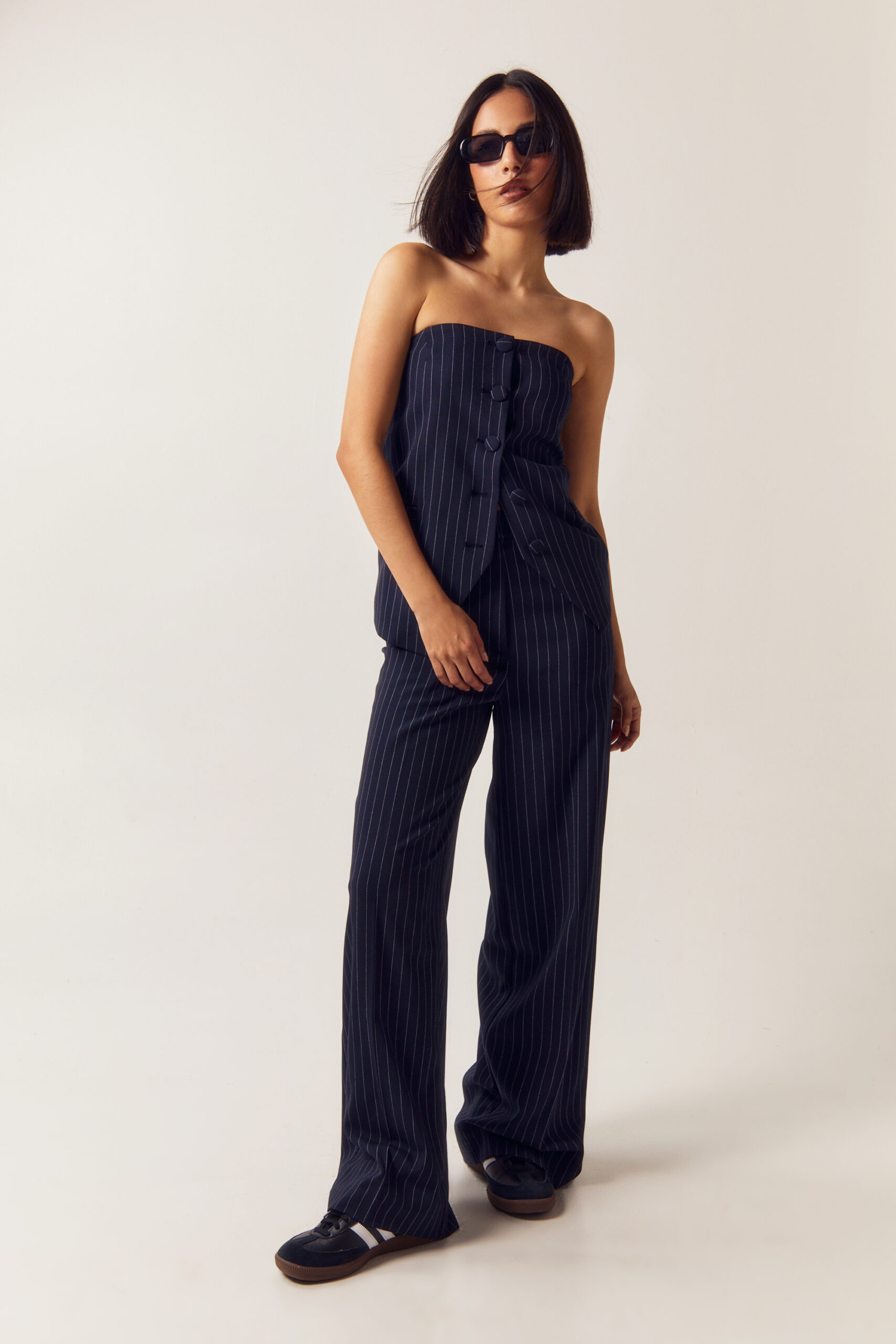 Tailored Pinstripe Straight Leg Pants