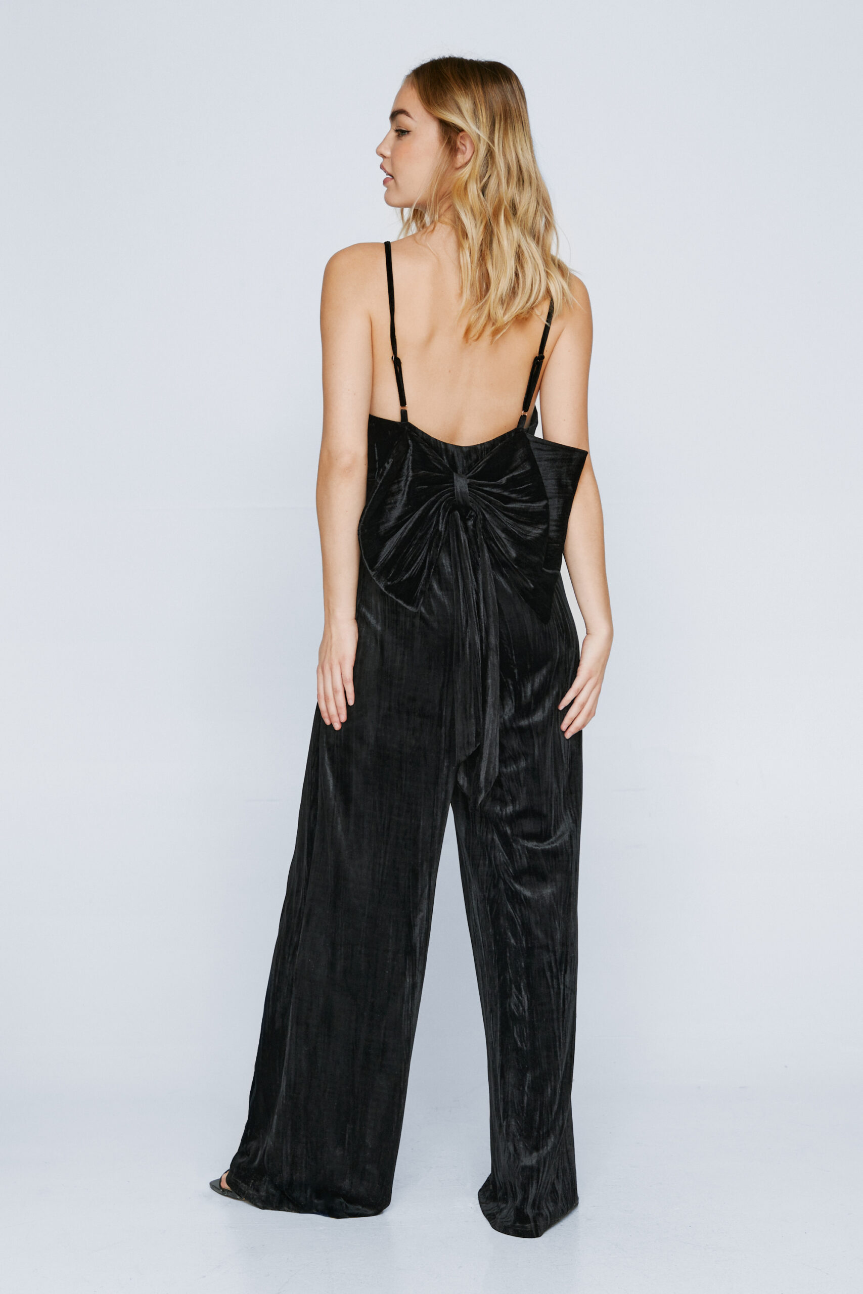 Strappy Velvet Bow Back Jumpsuit