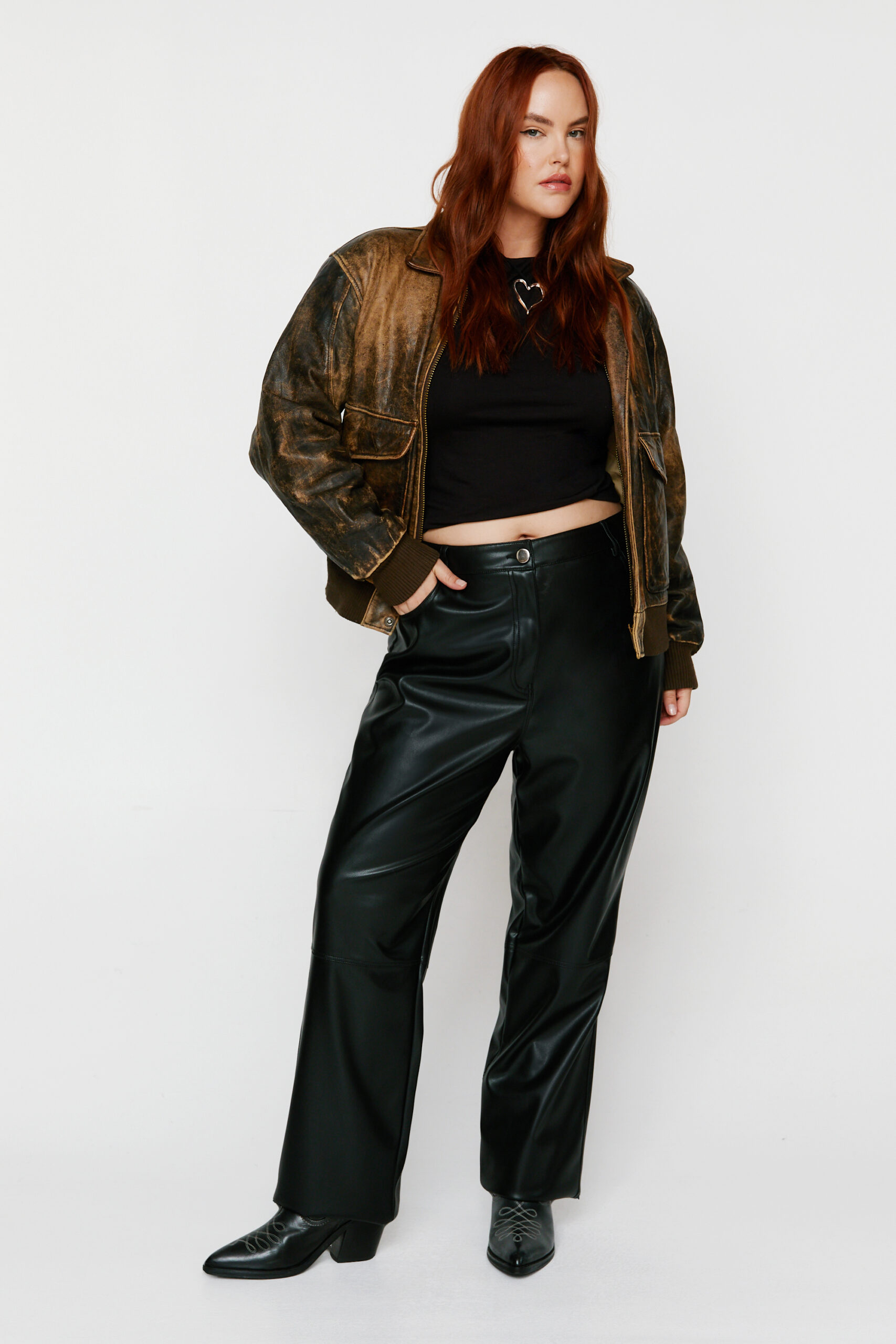 Plus Size Faux Leather Straight Leg Pants