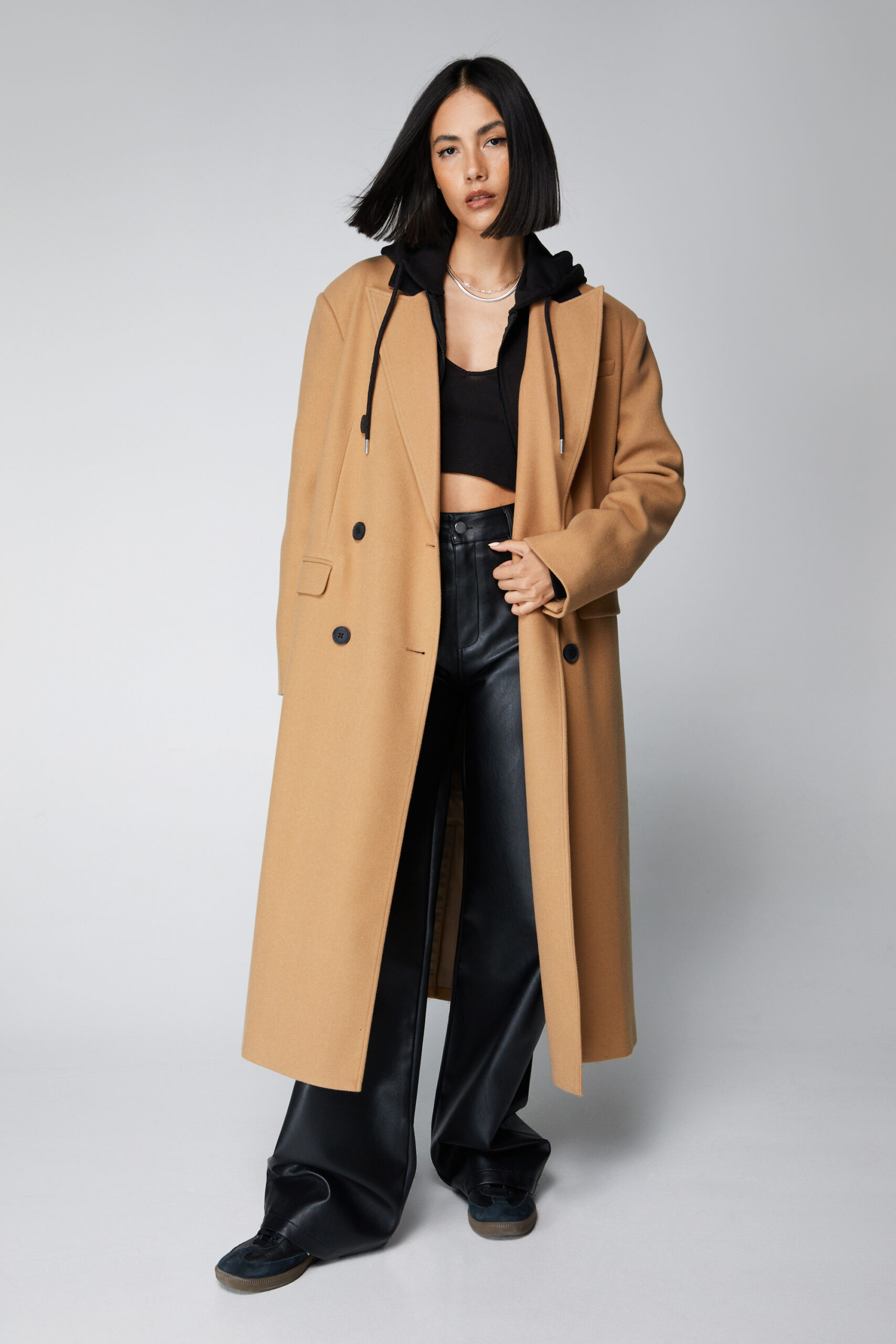 Contrast Collar Wool Look Tailored Coat