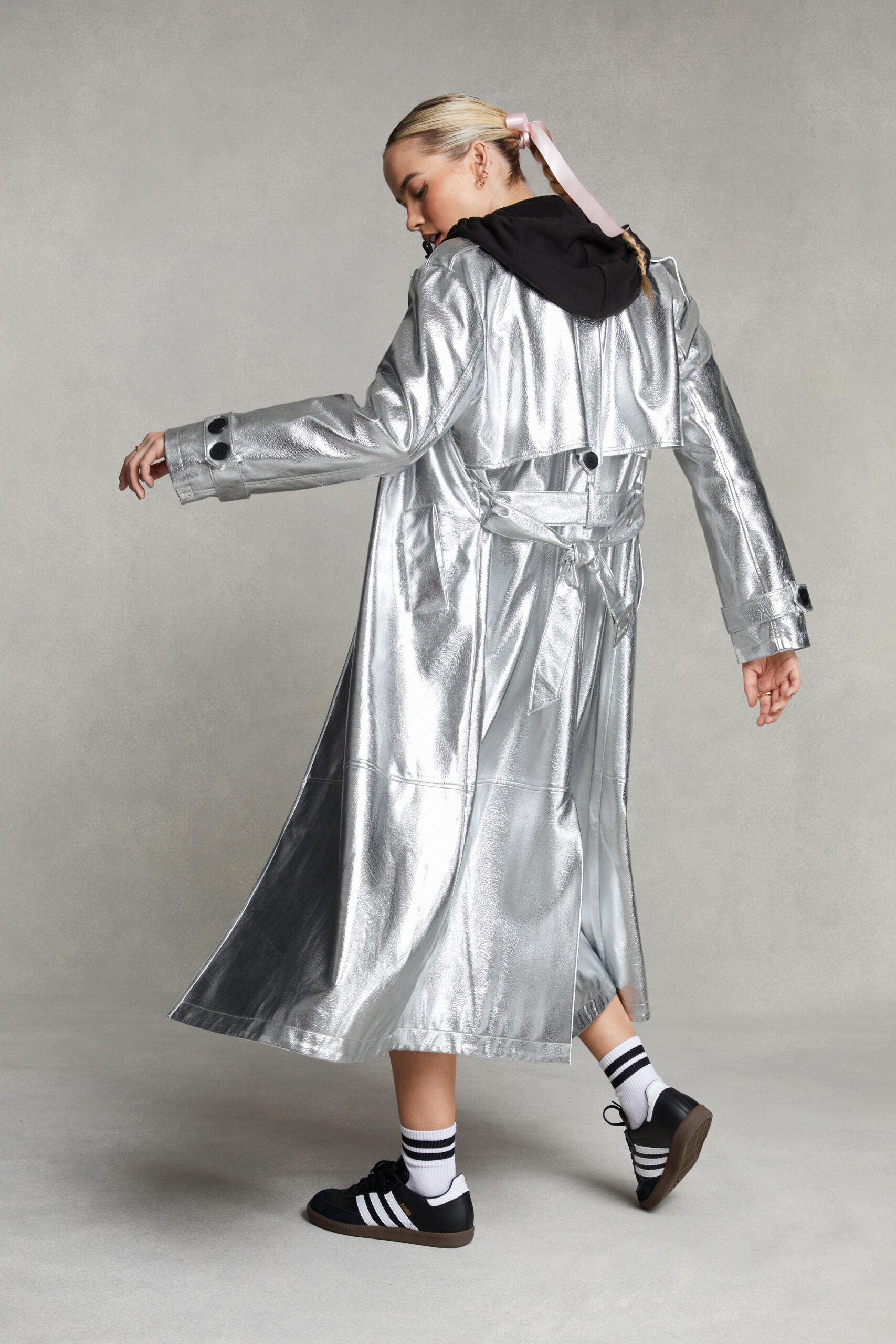 Premium Metallic Faux Leather Trench Coat