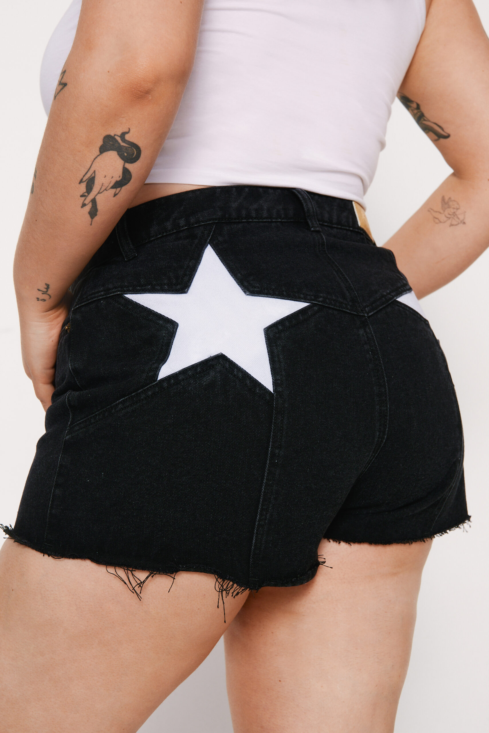 Plus Size Star Bum Denim Mom Shorts