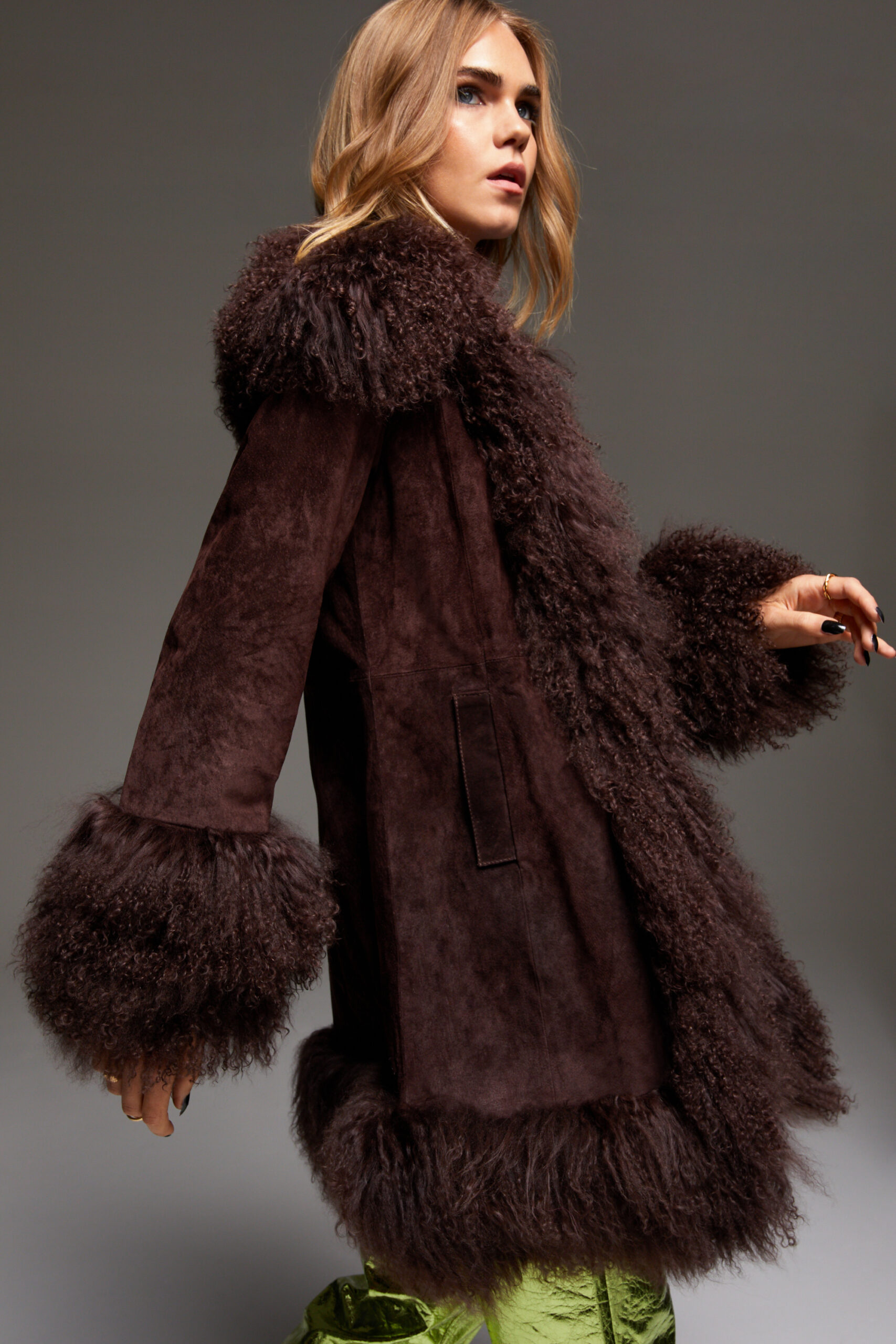 Real Suede & Shearling Trim Vintage Look Afghan Coat