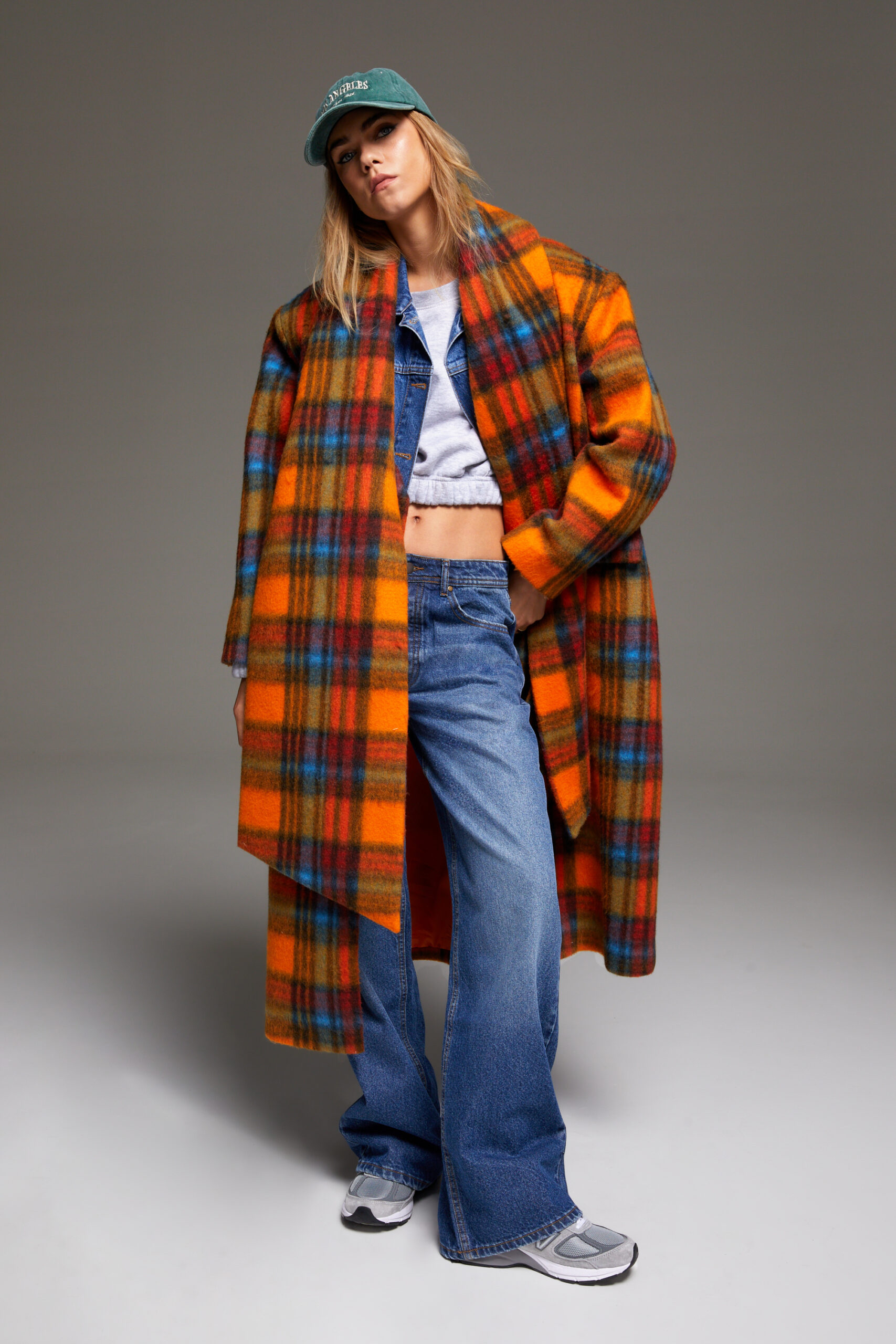 Premium Wool Blend Check Scarf Coat