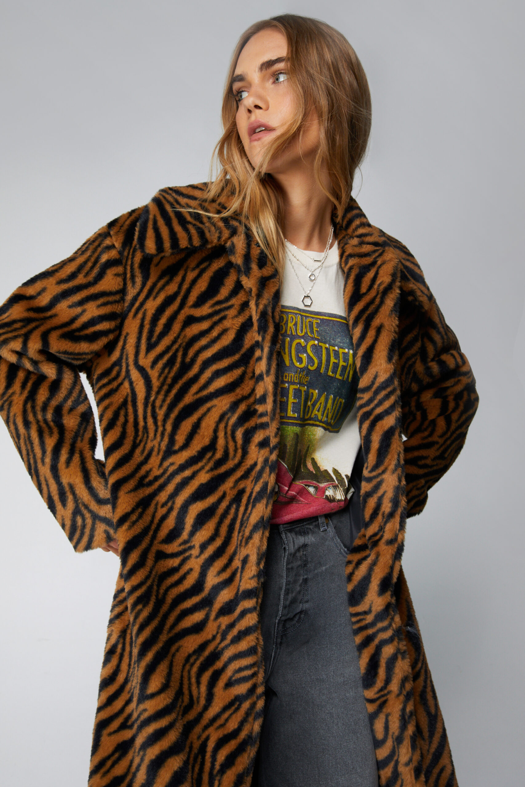 Essentials Printed Faux Fur Coat