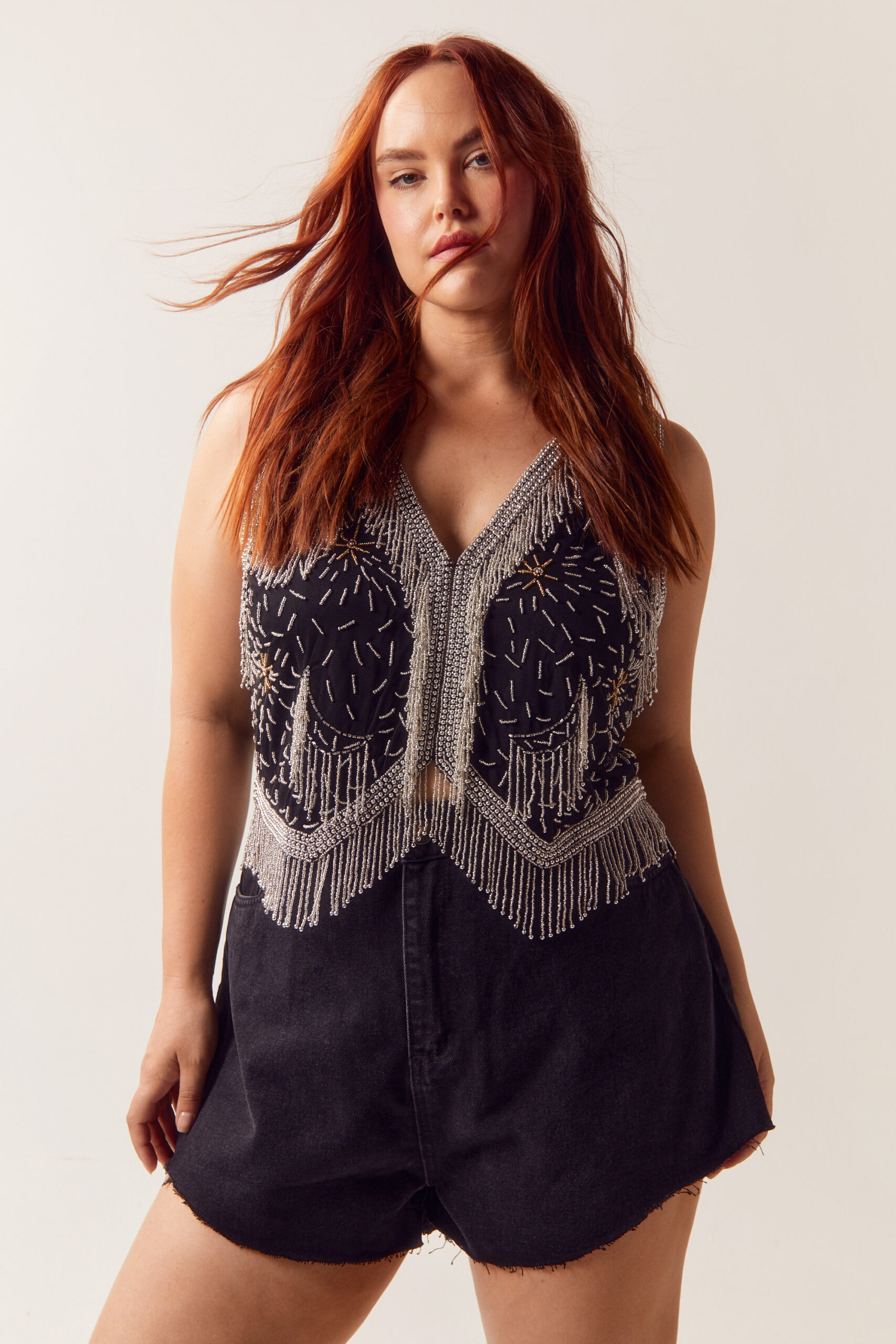 Plus Size Tassel Beaded Celestial Tank Top