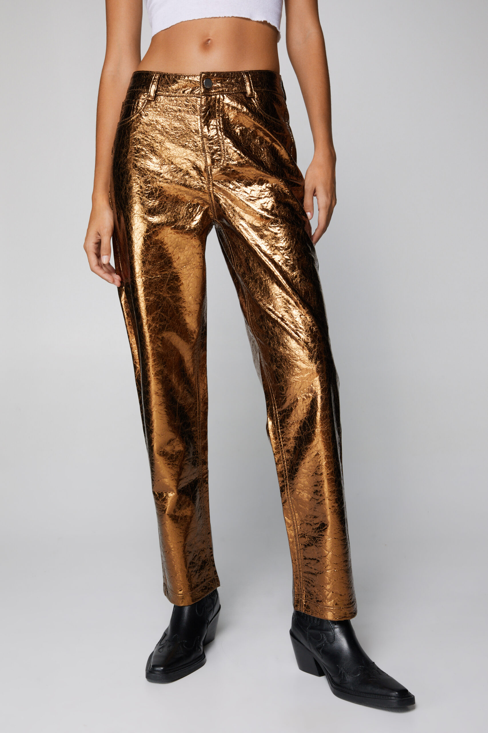 Metallic Crackle Faux Leather Pants