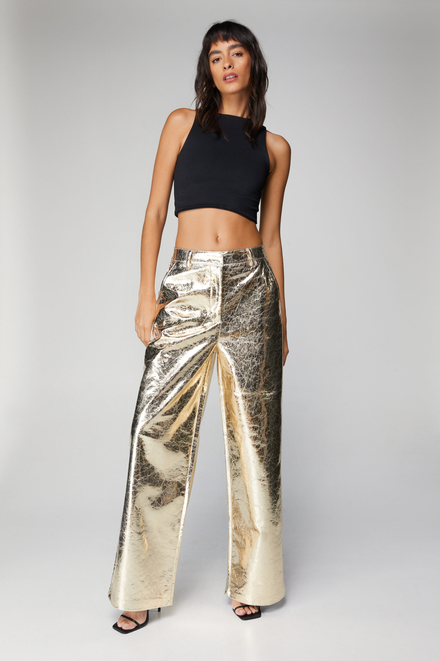 Metallic Crackle Wide Leg Pants