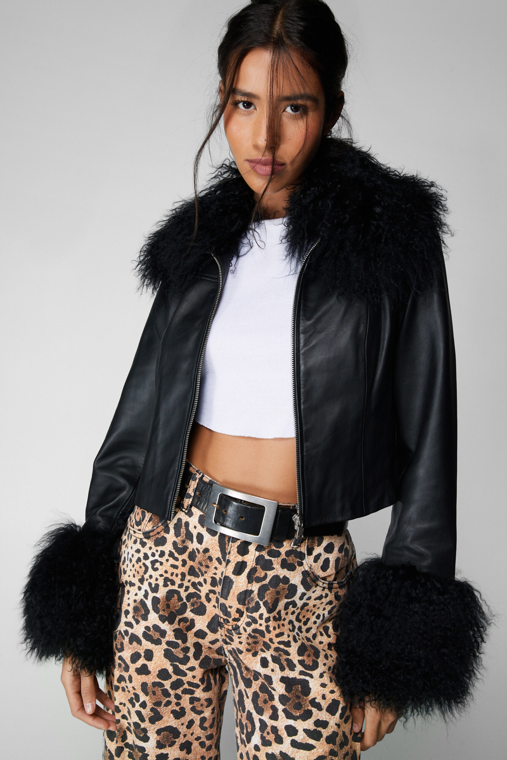 Premium Leather And Shearling Fur Afghan Jacket