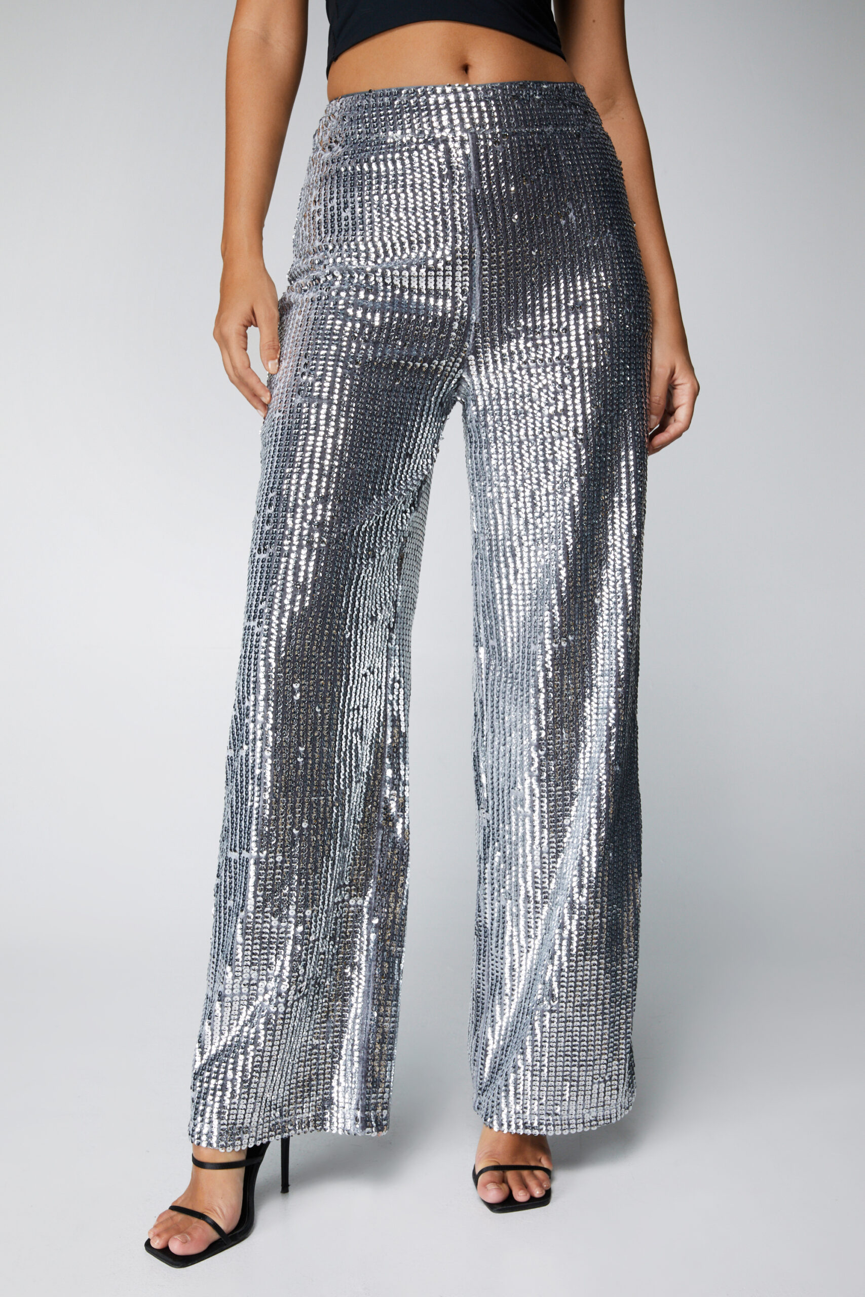 Silver Sequin Wide Leg Pants