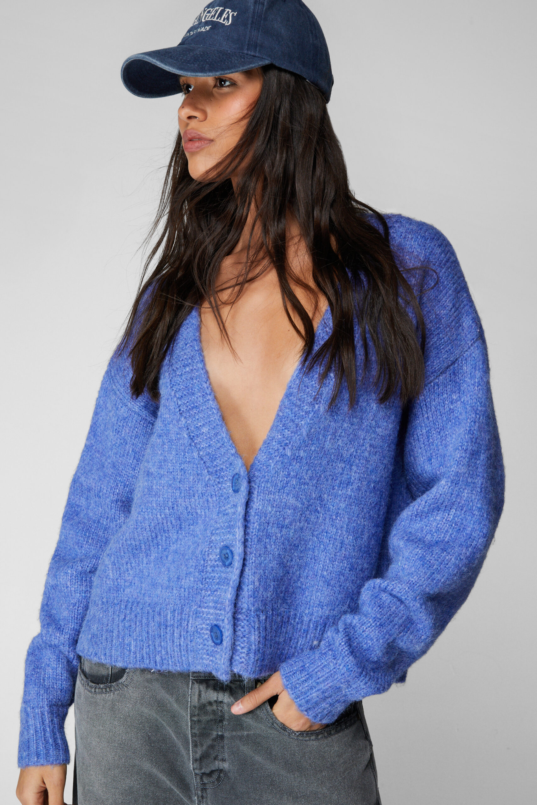 Oversized Brushed Knit Cropped Cardigan