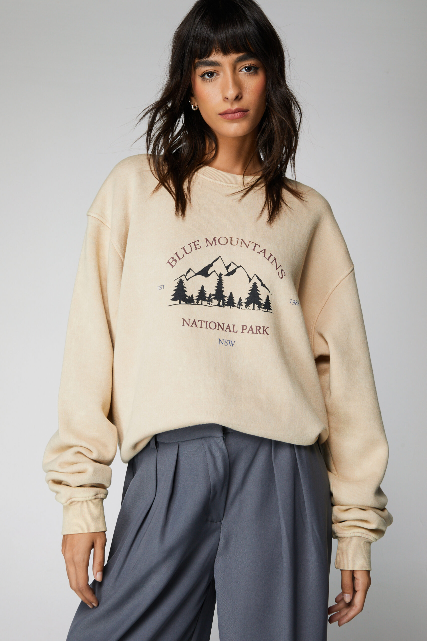 Blue Mountains Acid Wash Graphic Sweatshirt