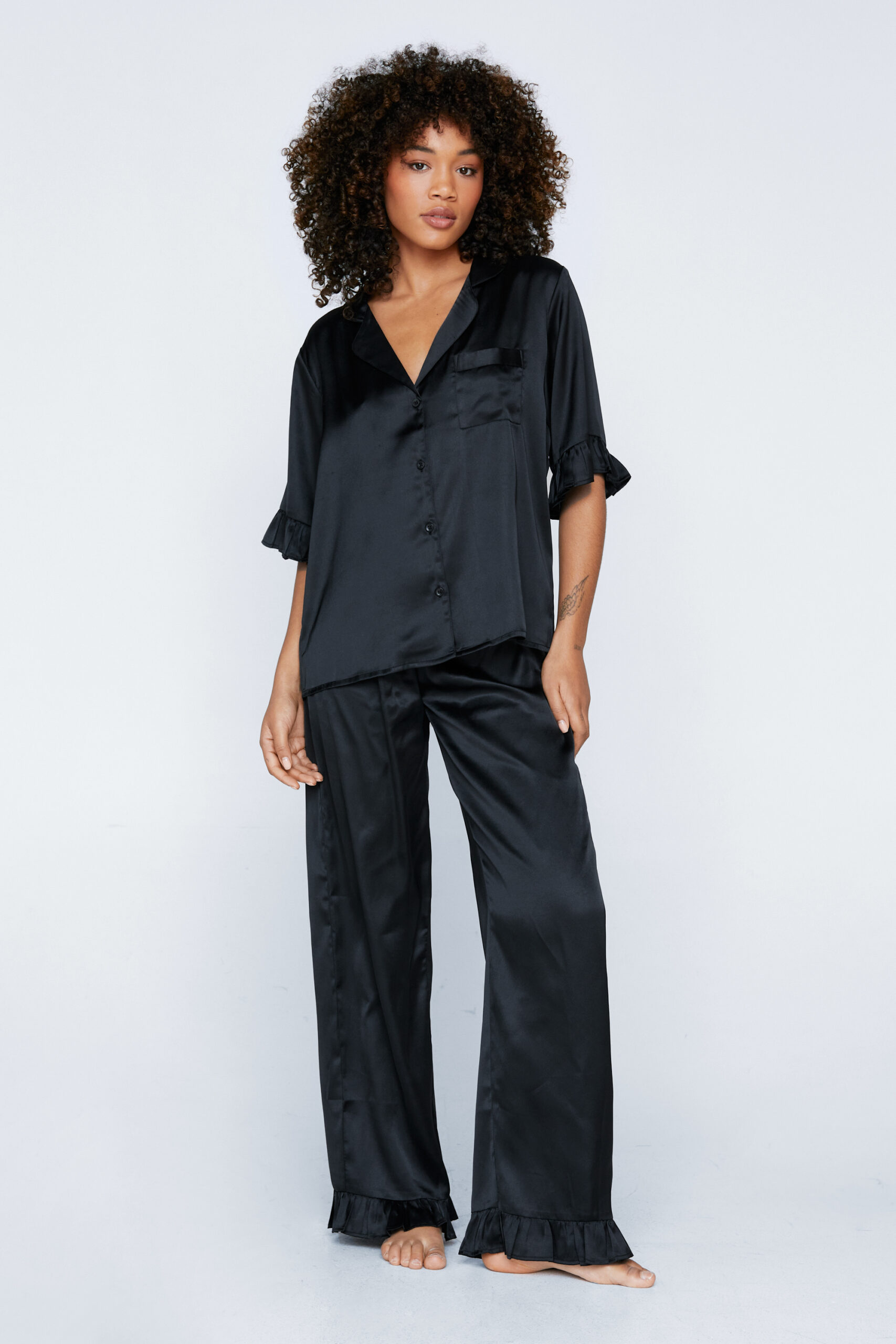 Satin Ruffle Pajama Pants Set