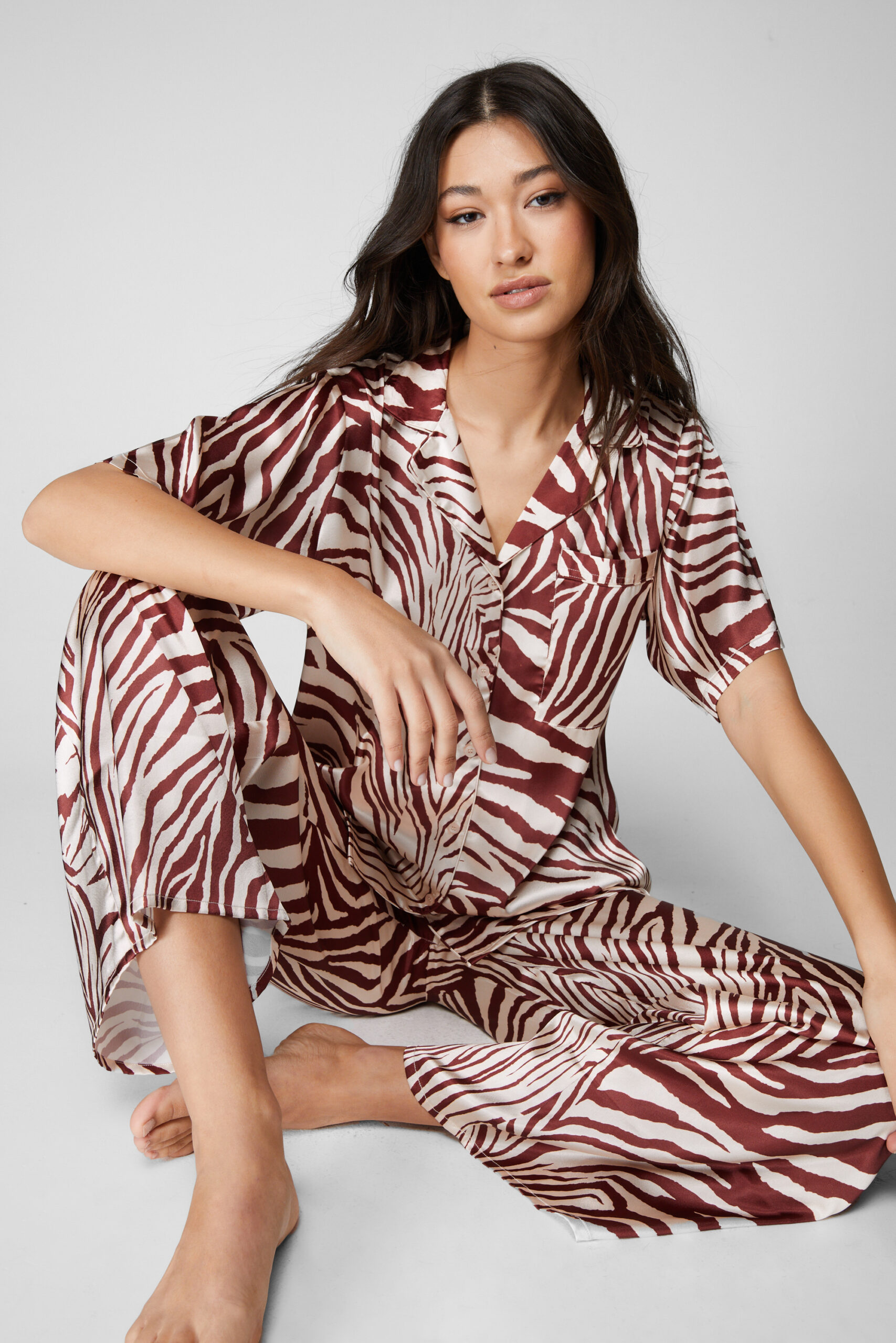 Satin Zebra Oversized Pajama Pants Set