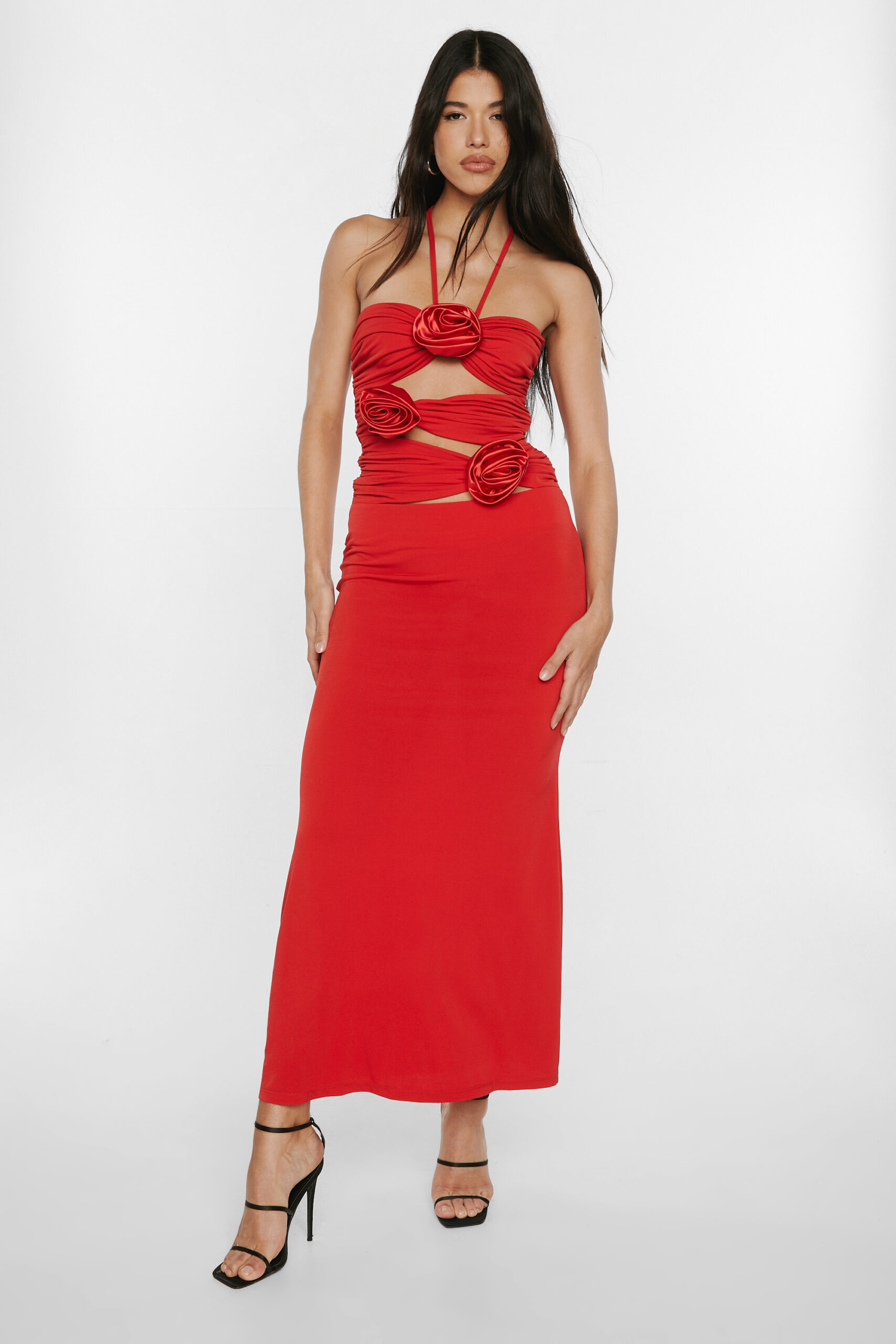 Mesh Rosette Maxi Dress