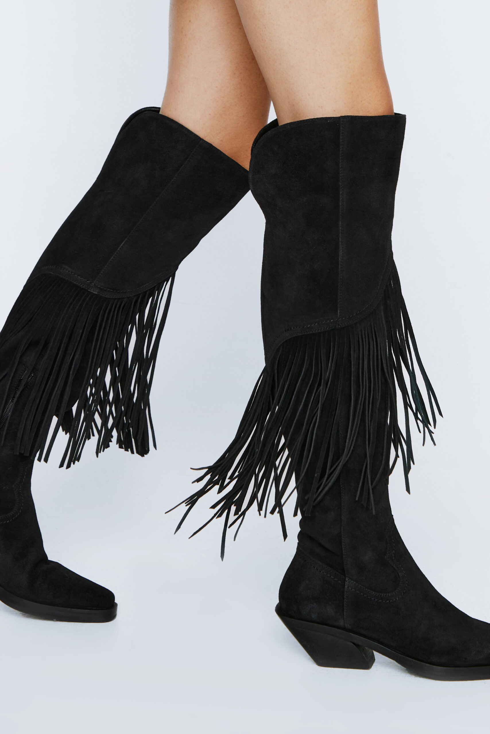 Premium Suede Tassel Knee High Cowboy Boots